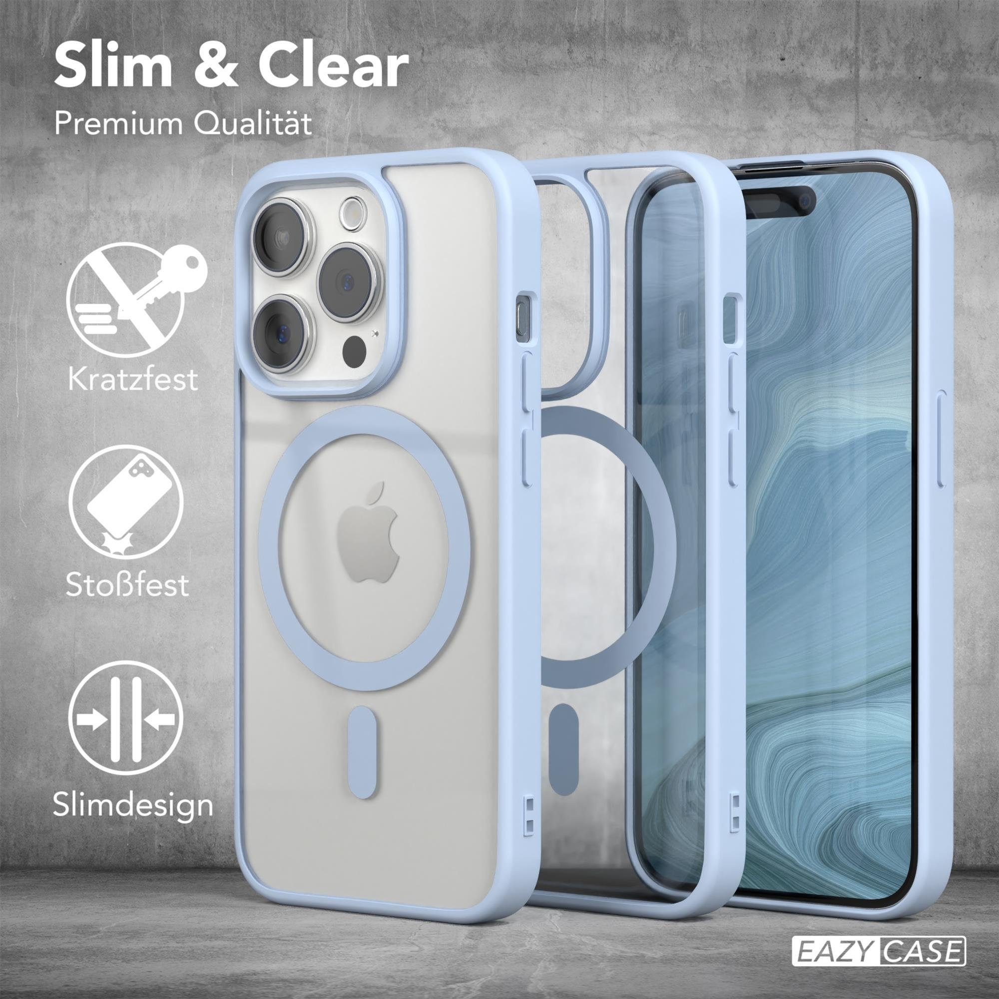 EAZY CASE Handyhülle Transparente Hülle mit MagSafe für iPhone 15 Pro 6,1 Zoll, Softcase, Schutzhülle mit Displayschutz, stoßfest, kratzfest, Hellblau – Bild 5 von 5