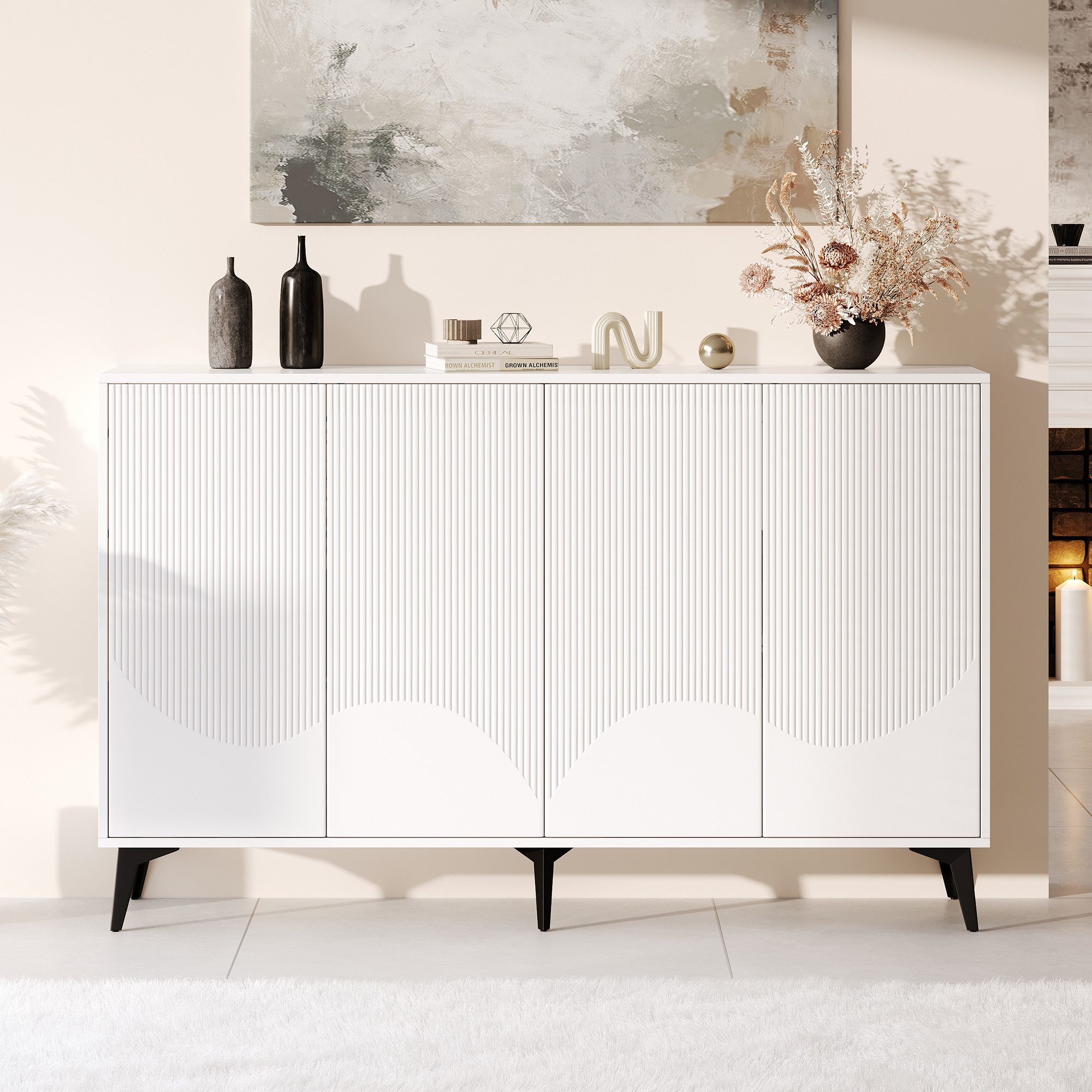 Merax Sideboard mit verstellbaren Einlegeböden (160x35x100 cm, Wohnzimmersc günstig online kaufen