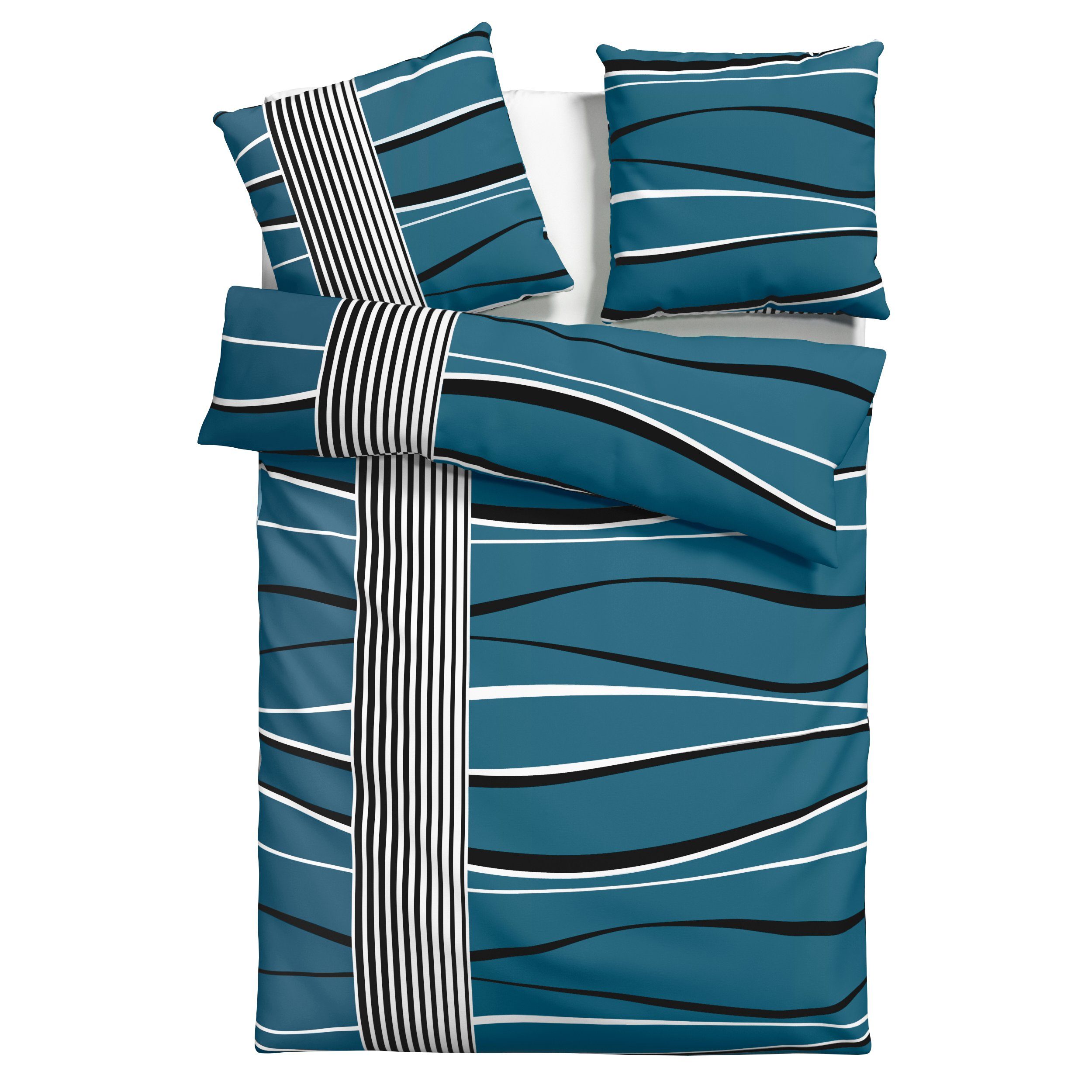 Bettwäsche Renu in Gr. 135x200 aus cm, my home, Bettwäsche teilig, Bettwäsche 2 mit oder Baumwolle, grafische Linon, blau 155x220 Wellen-Design
