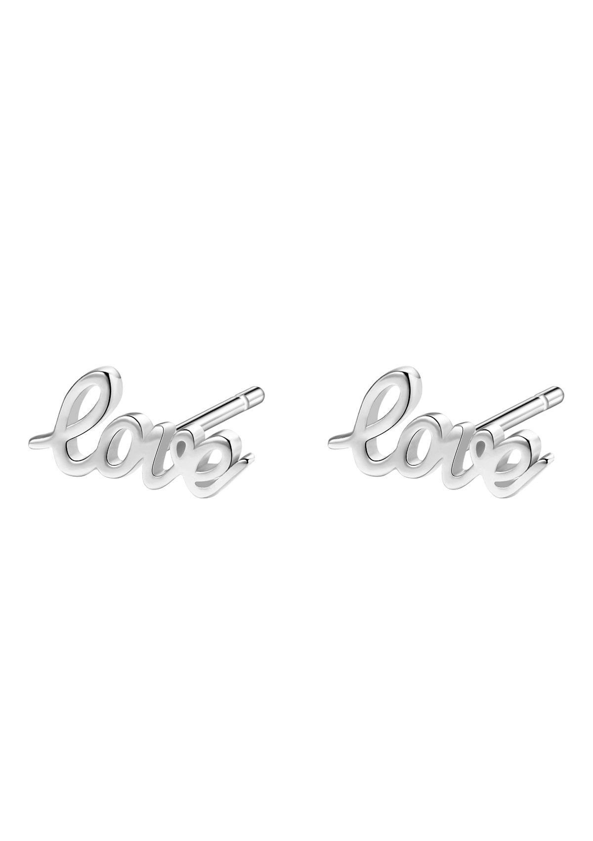 Paar Ohrstecker Love Buchstabe klein, Silber Ohrringe Liebe vergoldet
