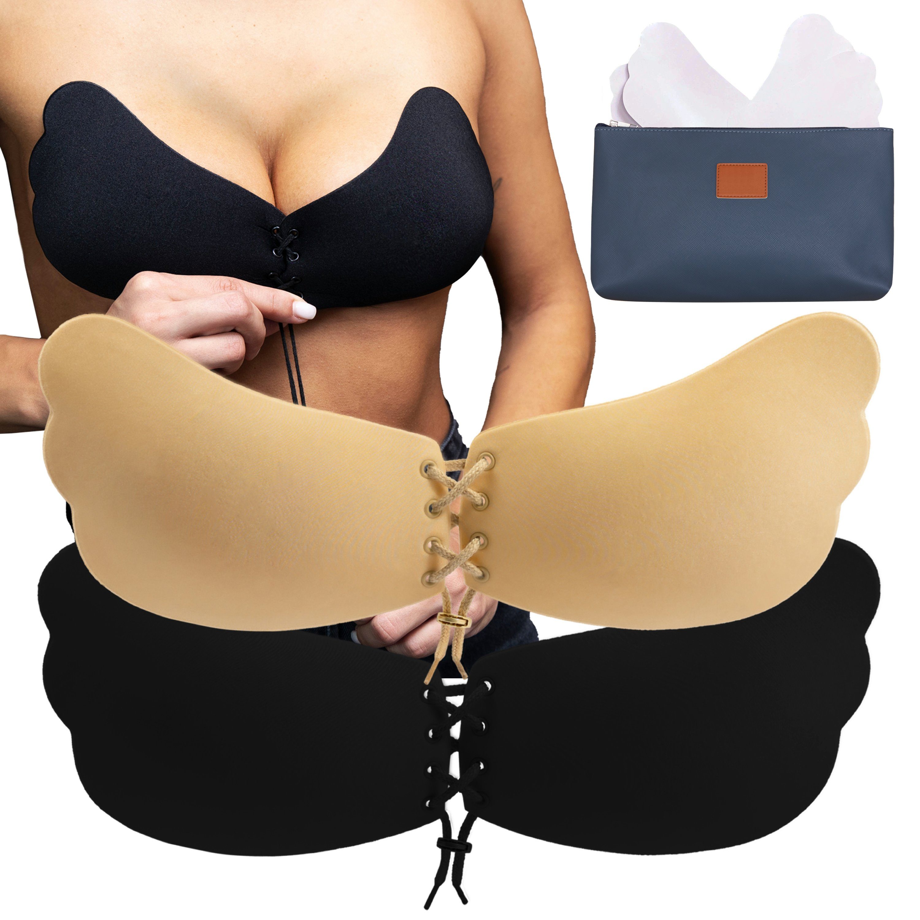 MAVURA Klebe-BH MAVURAccessoires Selbstklebender Push Up BH Silikon Klebe  Bra trägerlos A B C D rückenfrei selbstklebend wiederverwendbar unsichtbar