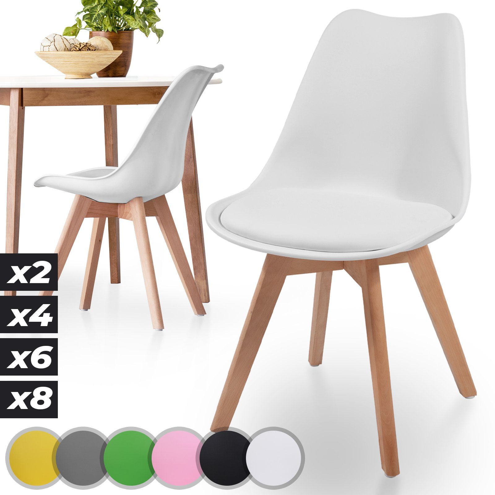 (2 MIADOMODO Set aus & 2/4/6/8er Kunststoff Esszimmerstuhl Massivholz, Weiß Esszimmerstühle Farbwahl St) -