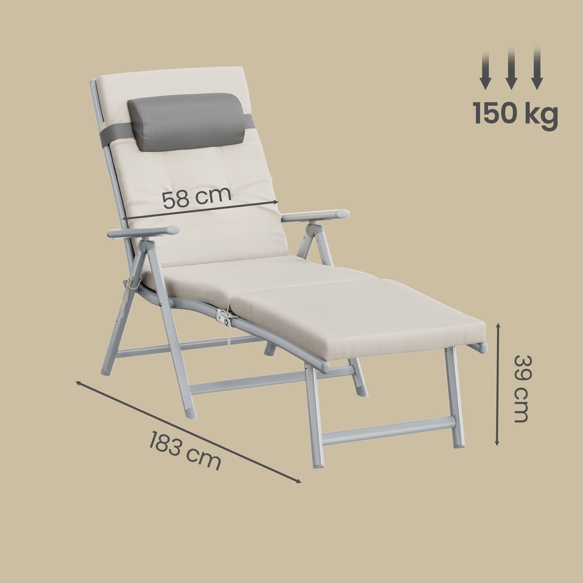 SONGMICS Gartenliege Sonnenliege klappbarer Liegestuhl mit 6cm dicker Matratze, 1 St.