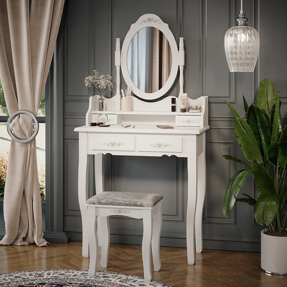 Schminktisch Meghan, Weiß, 75 cm mit Hocker