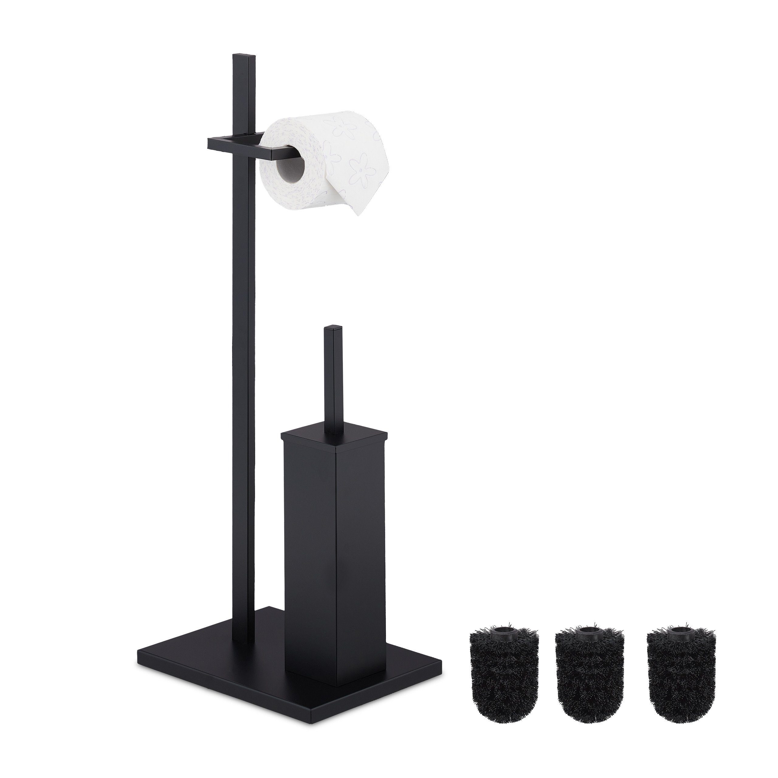 relaxdays Toilettenpapierhalter WC Garnitur mit 3 Ersatz-Bürstenköpfen günstig online kaufen