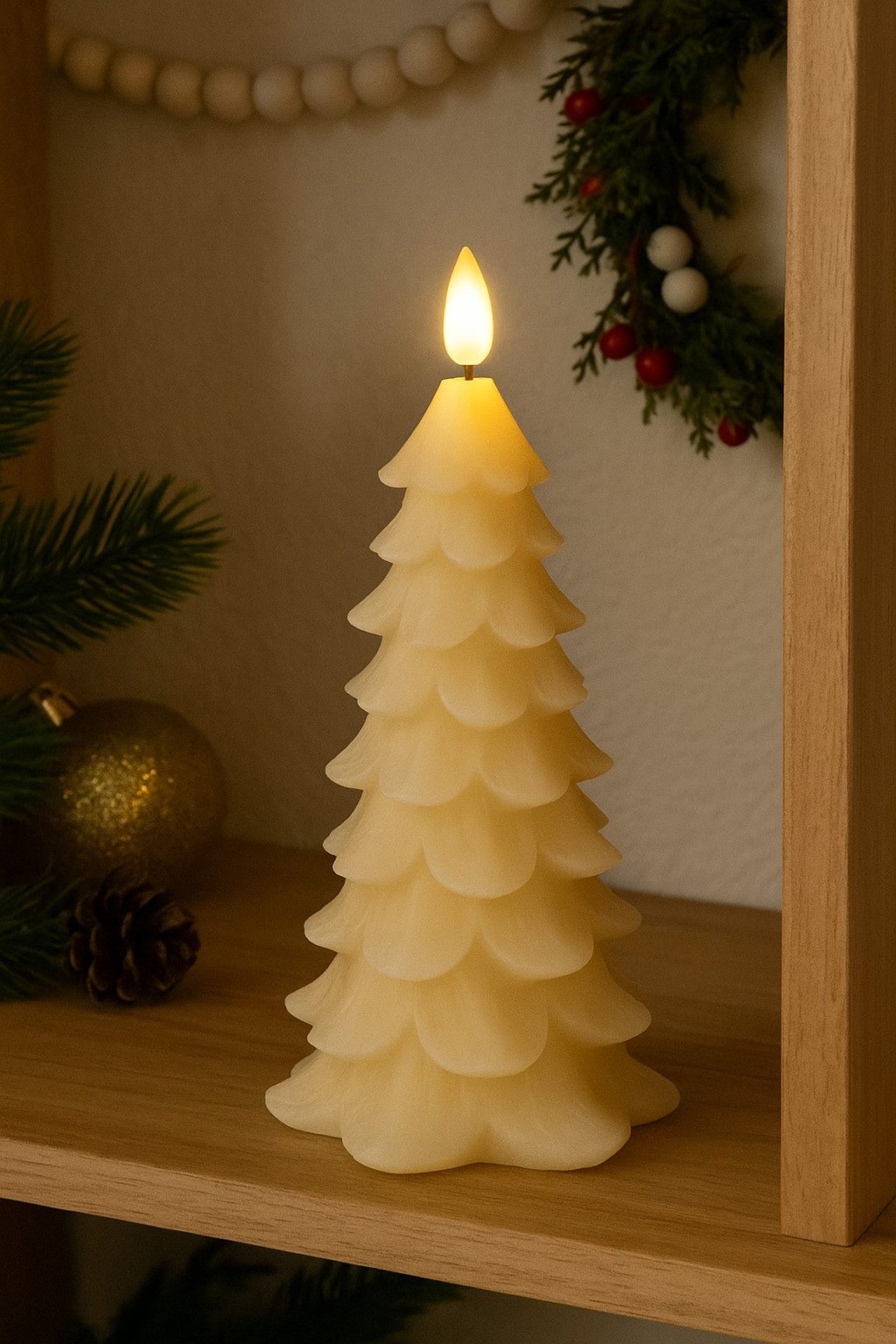 mucHome LED-Kerze LED Kerze Echtwachs flackerndem Licht Timer Engel oder Tannenbaum