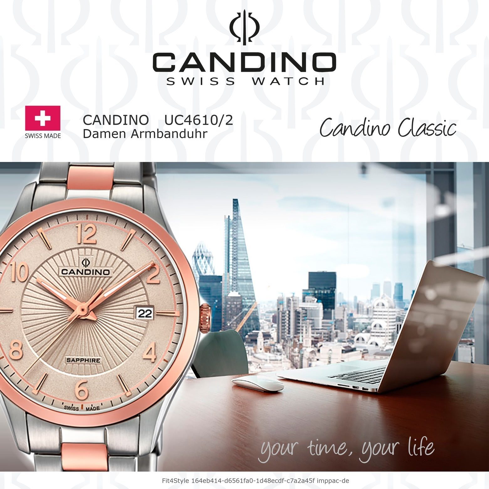 Candino Quarzuhr roségold, Analog Candino rund, silber, Elegant C4610/2, Damen Armbanduhr Edelstahlarmband Uhr Damen