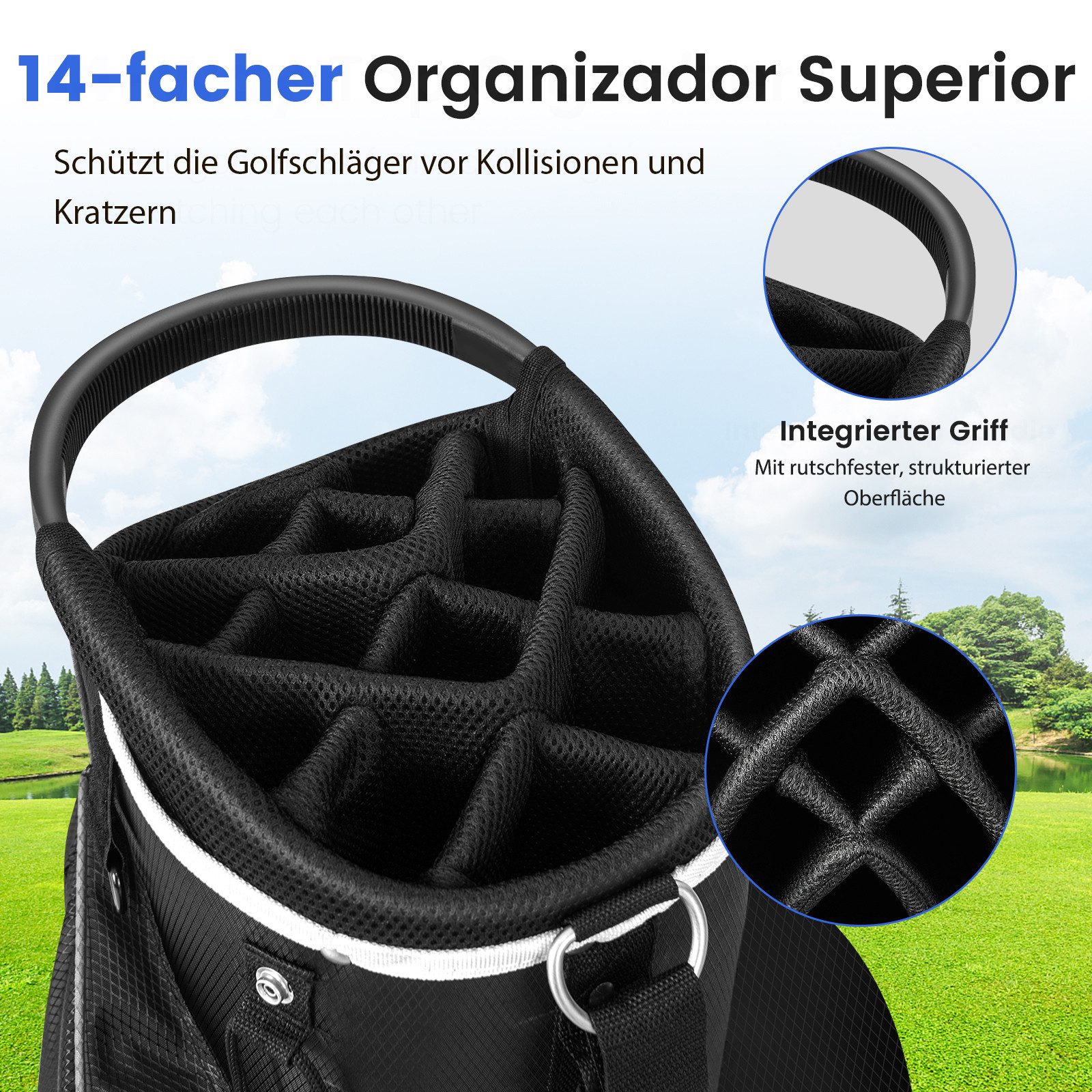 COSTWAY Golfballtasche, Golfschlägertasche mit 14 Fächern & Regenschutz