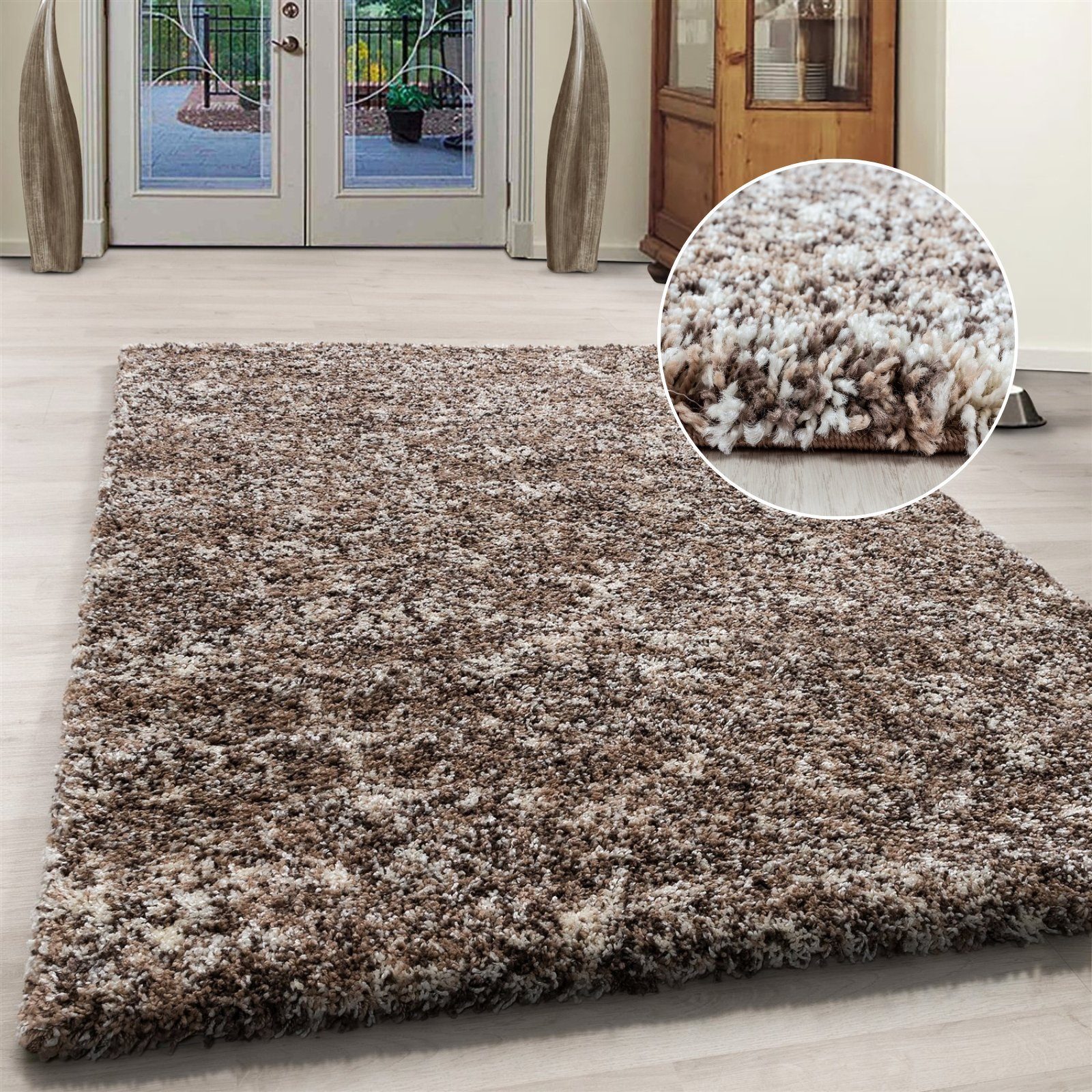 Hochflor-Teppich meliert Langflorteppich Hochflorteppich Wohnzimmer weich, Miovani, Höhe: 30 mm Beige