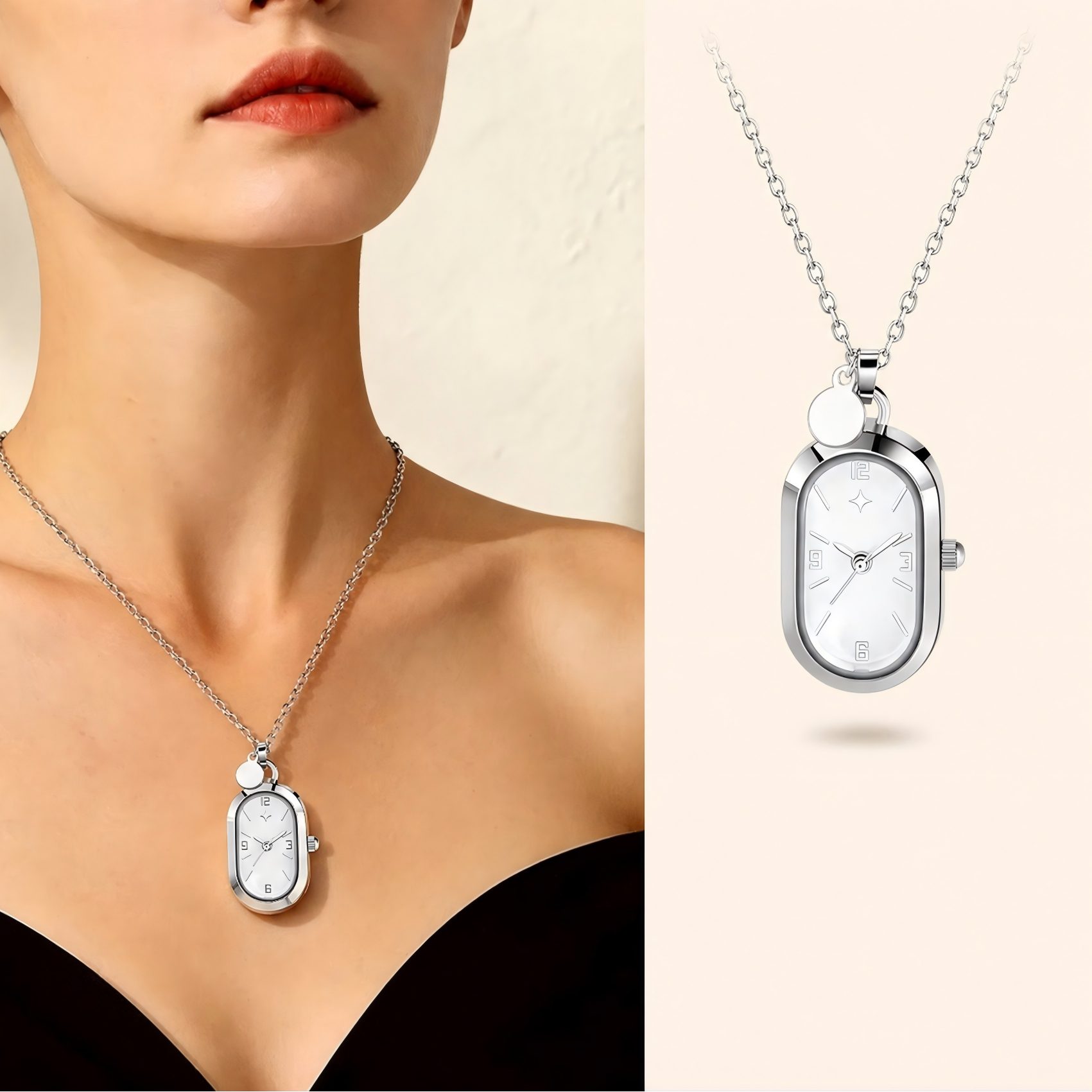 Toomoke Kette mit Anhänger Kettenuhr, Damenhalskette mit Uhr (Uhrenkette, Statementkette, Damenschmuck für Alltag und Anlass), Edelstahl, längenverstellbar, 3 A – Bild 2 von 5