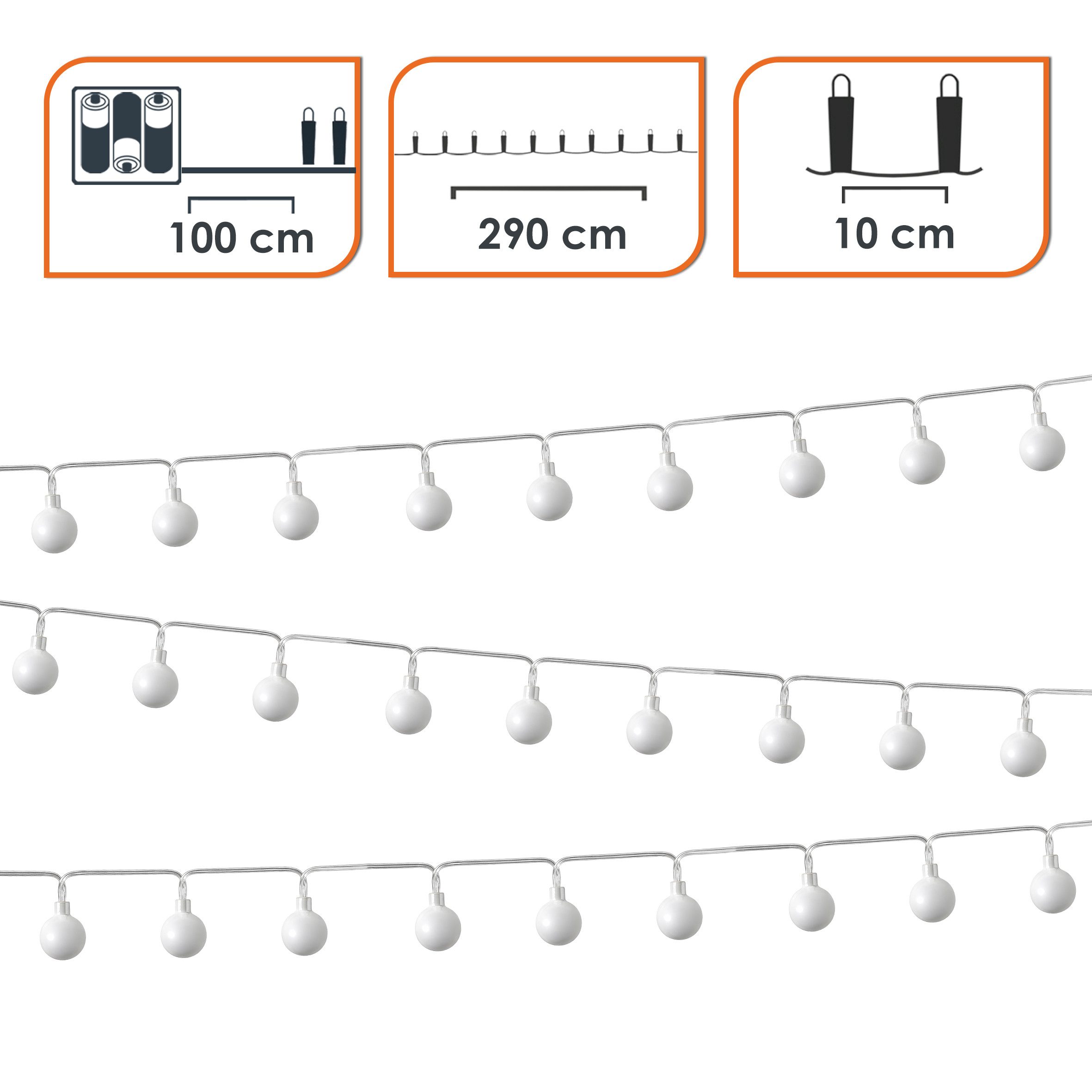 Spetebo LED-Lichterkette Lichterkette 290 cm für Außen mit 30 mini Kugeln, 30-flammig, Automatische Einschaltung bei Dämmerung