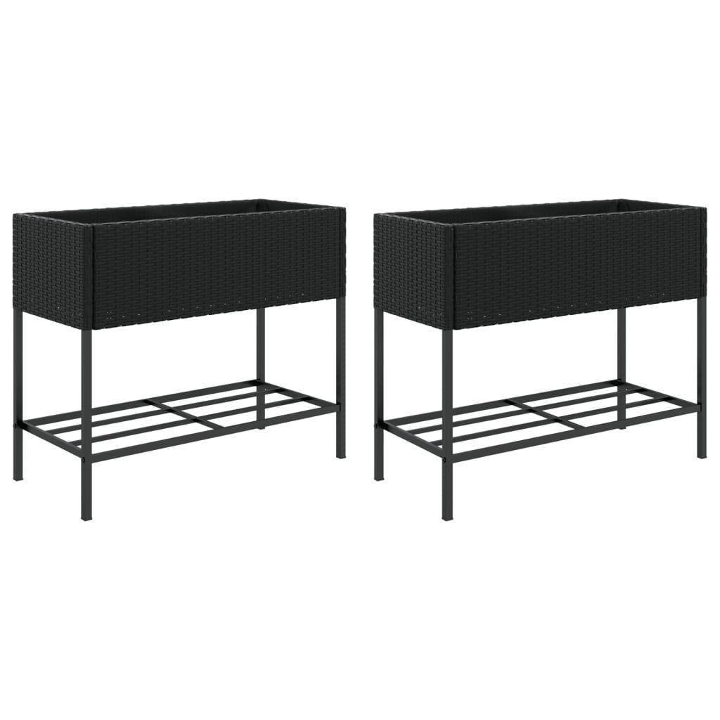 vidaXL Hochbeet 90 x 40 x 75 cm Hochbeete mit Ablage 2 Stk Schwarz 90x40x75 cm Polyrat