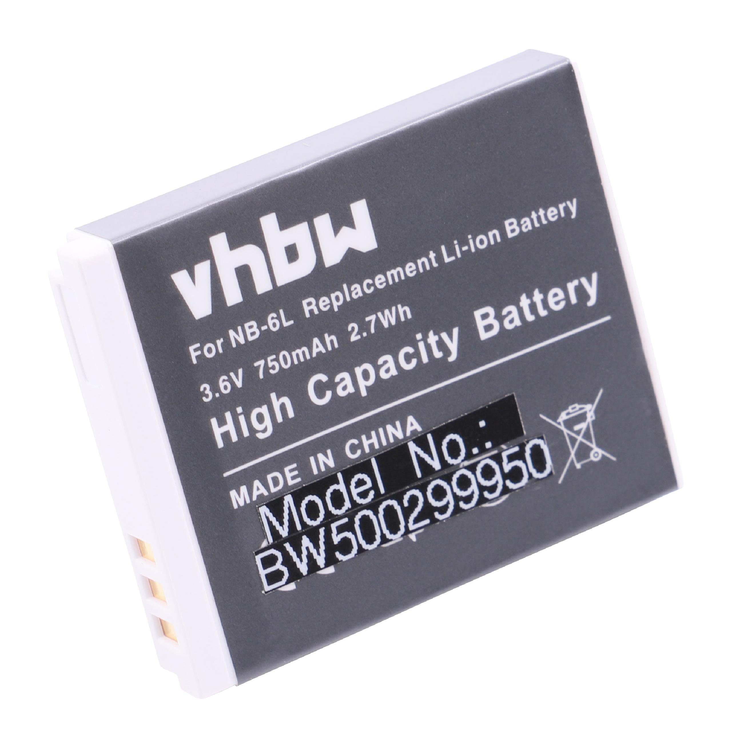 Li-Ion V) Kamera-Akku Canon (3,6 vhbw mAh Ersatz für NB-6L, 750 für NB-6LH