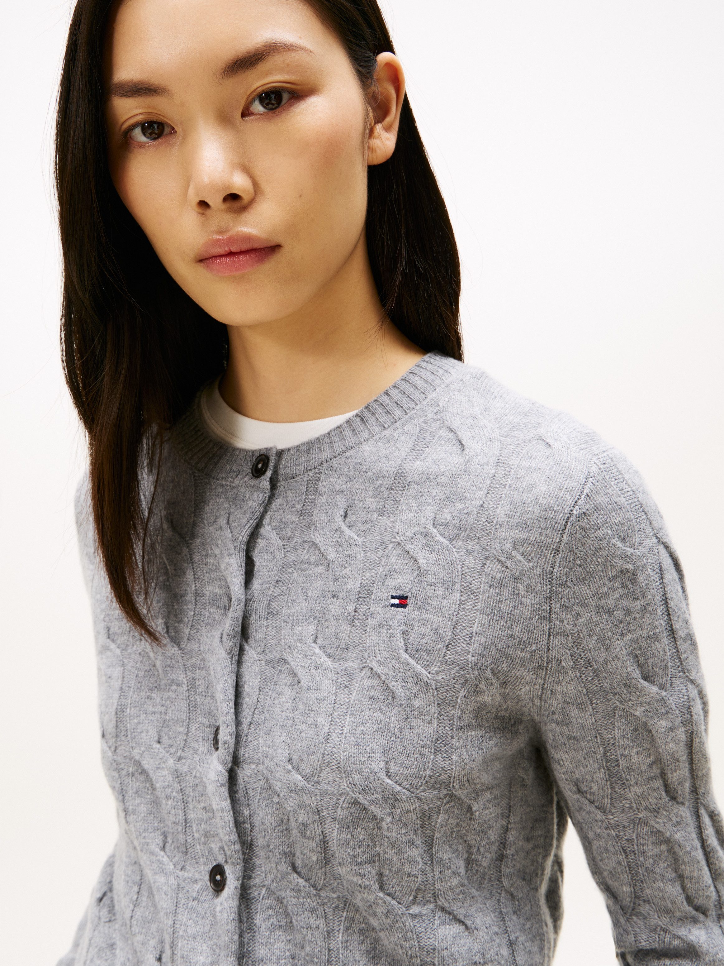 Tommy Hilfiger Strickjacke SOFT WOOL CABLE C-NK LS CARDIGAN mit Zopfmuster, günstig online kaufen