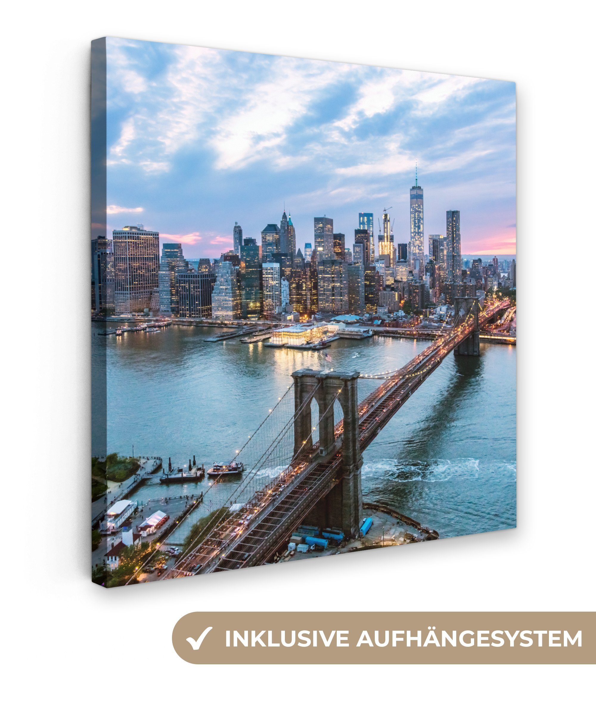 OneMillionCanvasses® Leinwandbild New York - St), Wohnzimmer Skyline cm Brücke, Bilder für Schlafzimmer, - Leinwand (1 20x20
