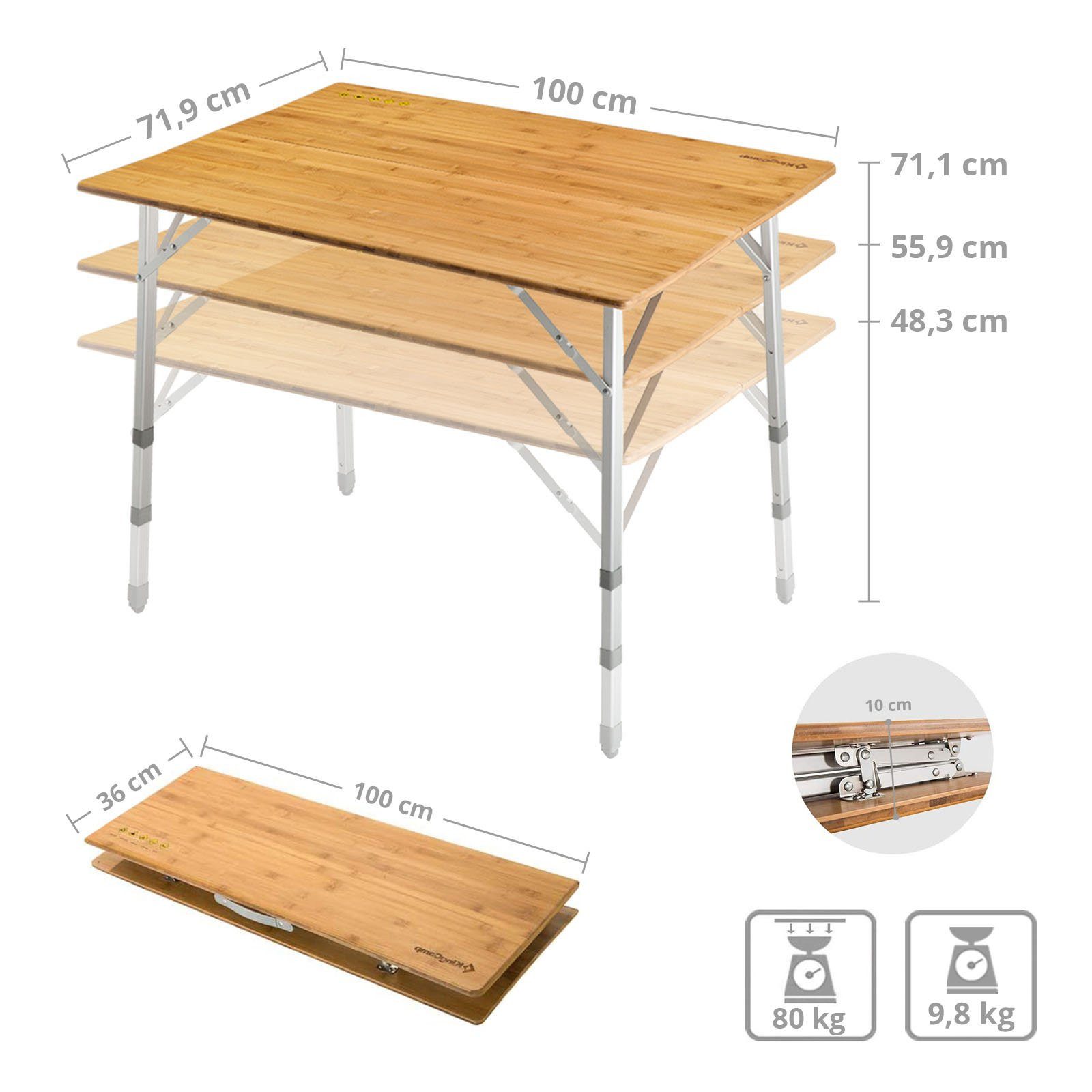 KingCamp Campingtisch Bambus Camping Falt Tisch Garten - Klapptisch Alu