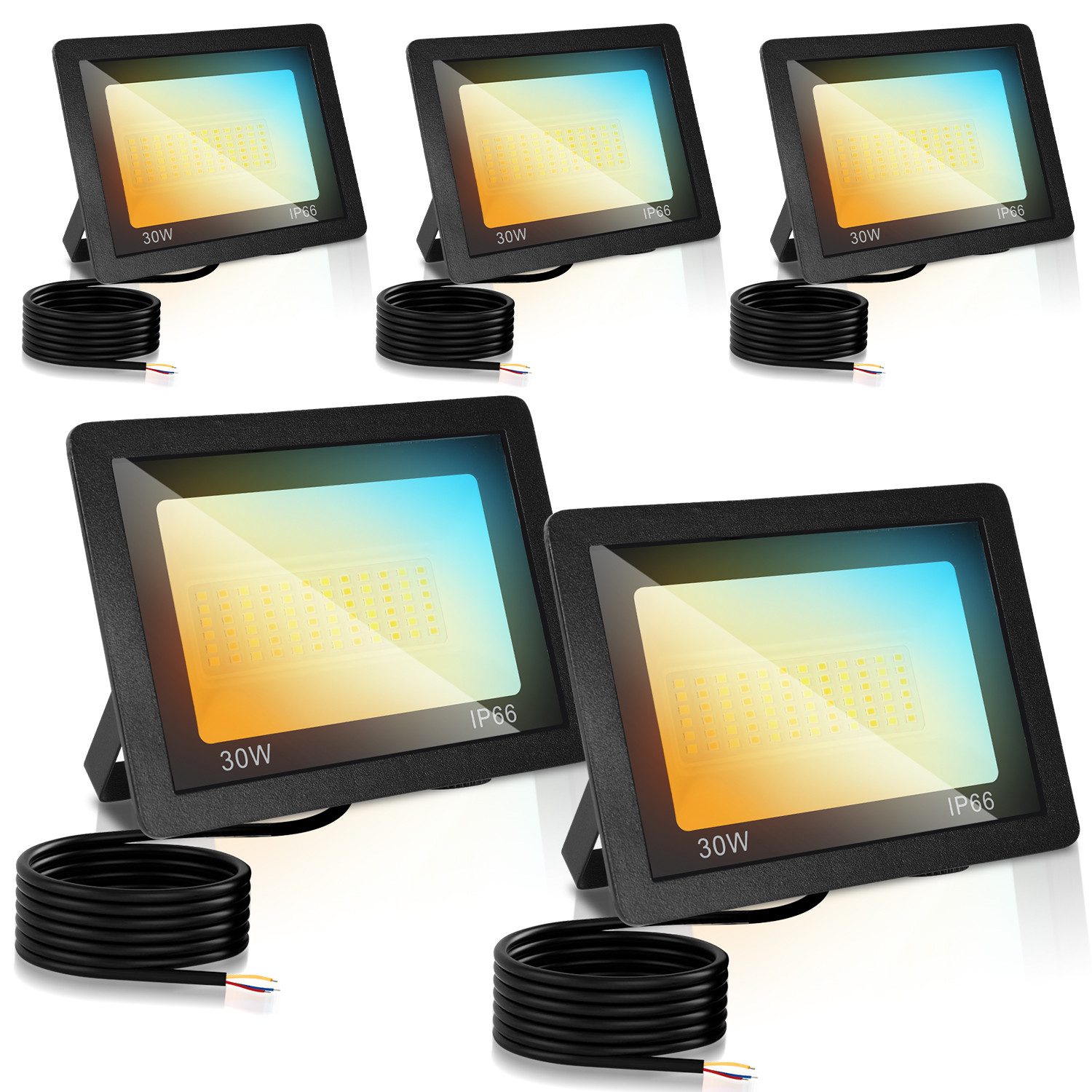 Clanmacy LED Flutlichtstrahler LED Fluter LED Strahler LED Flutlichtstrahler 5X 30W 3 Farbe, Außenstrahler