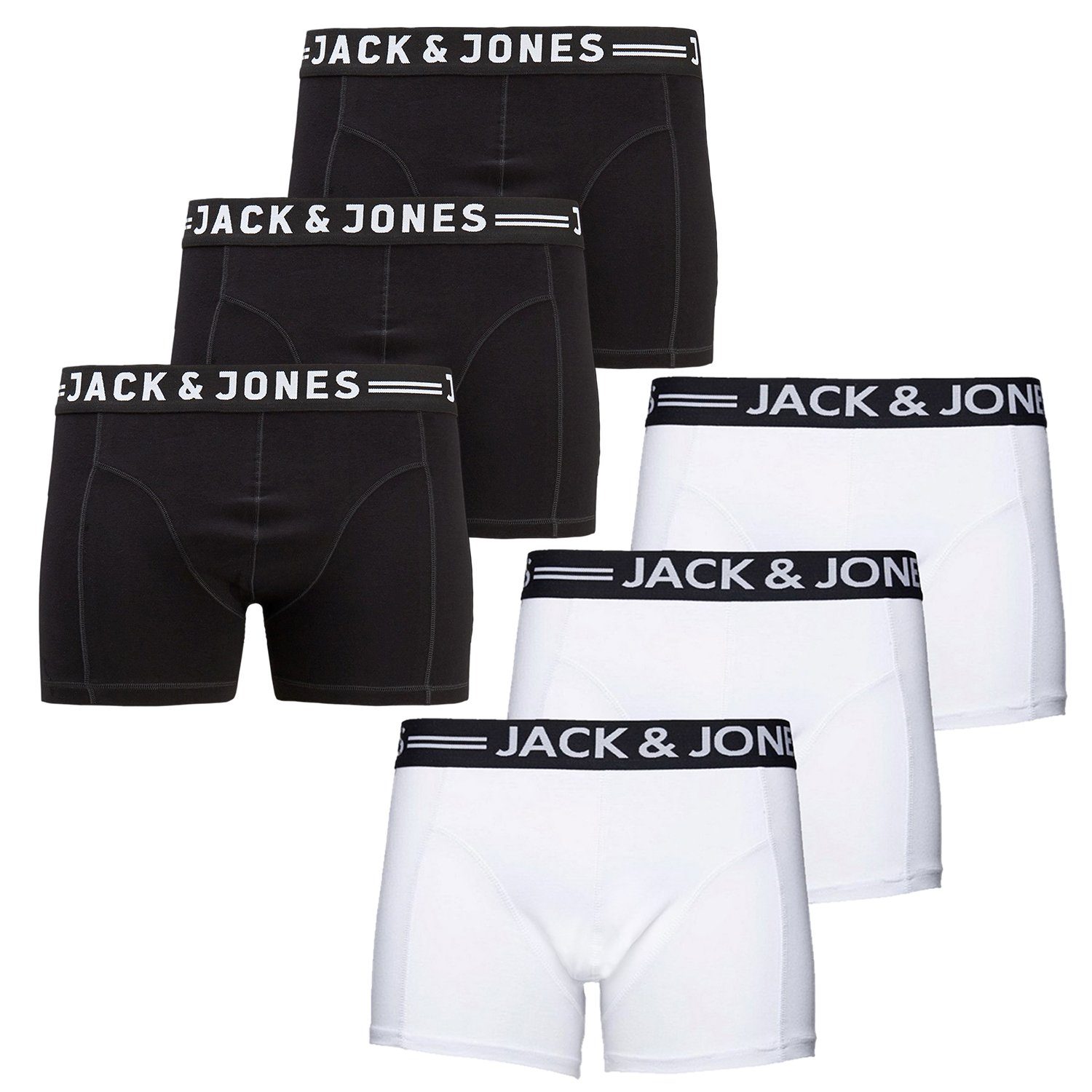 Jack & 6er mit Pack waistband Boxershorts Jones Black & white Webbund (6-St) Black SENSE (12081832) Logo