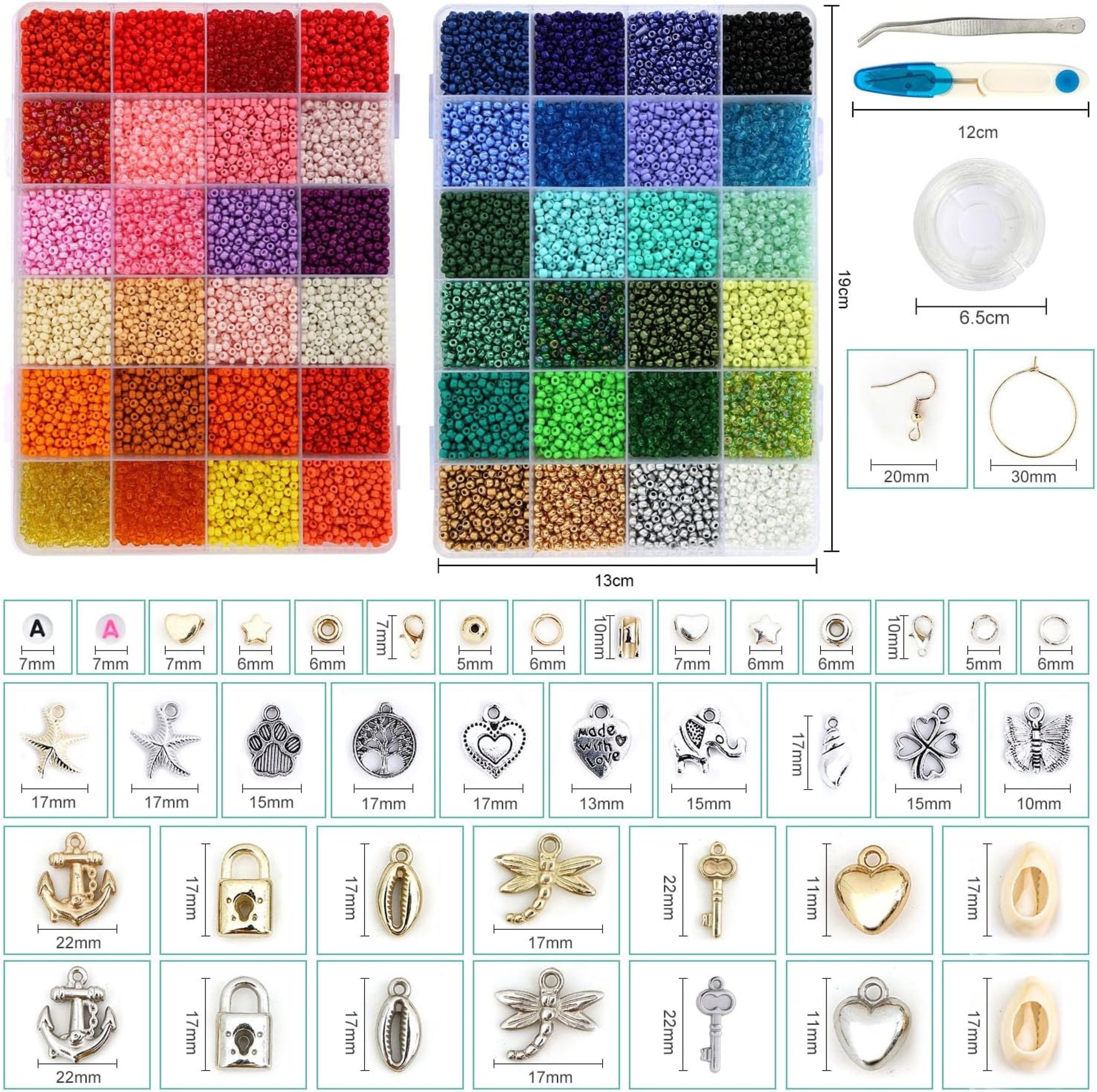 SUOOMAC Perlenarmband Set DIY Perlenset 16000 tlg. 3mm 48 Farben (DIY Schmuckherstellungsset mit Zubehör & Werkzeug, 16000-tlg., 48 Farben Perlenmix mit Zubehör & Anhängern in Sortierbox), 48 Farben, viele Anhänger, umfangreiches DIY-Zubehör