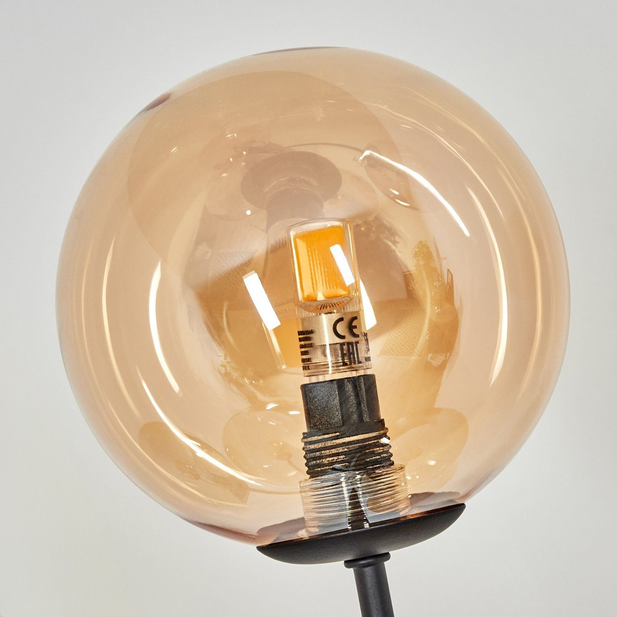 ohne Leuchtmittel 5xG9, dimmbar, Metall/Glas dimmbare hofstein Stehlampe Schwarz/Bernsteinfarben, in Glaskugeln ohne Stehlampe Standleuchte Leuchtmittel, Ø12cm, aus