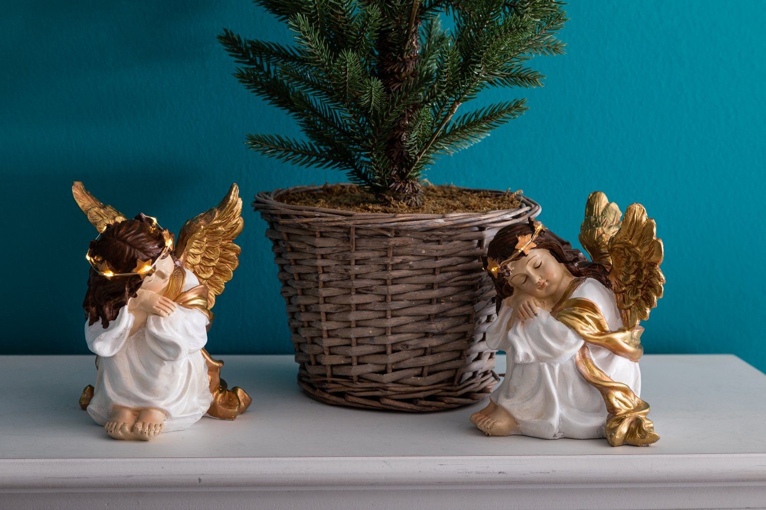 leuchtendem Haarkranz, LED Wohnando Dekoobjekt Engel-Dekoration mit einem Weihnachtlich