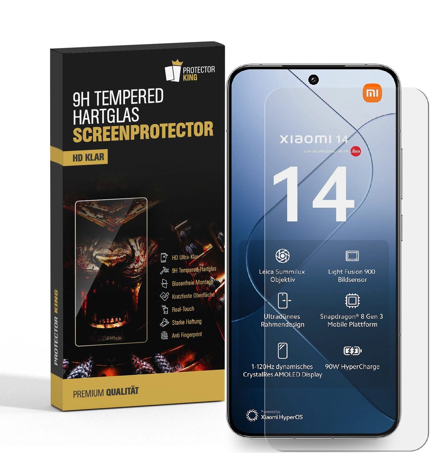 Schutzfolie 1x 9H Panzerhartglas für Xiaomi 14 3D KLAR Displayschutz Schutzglas