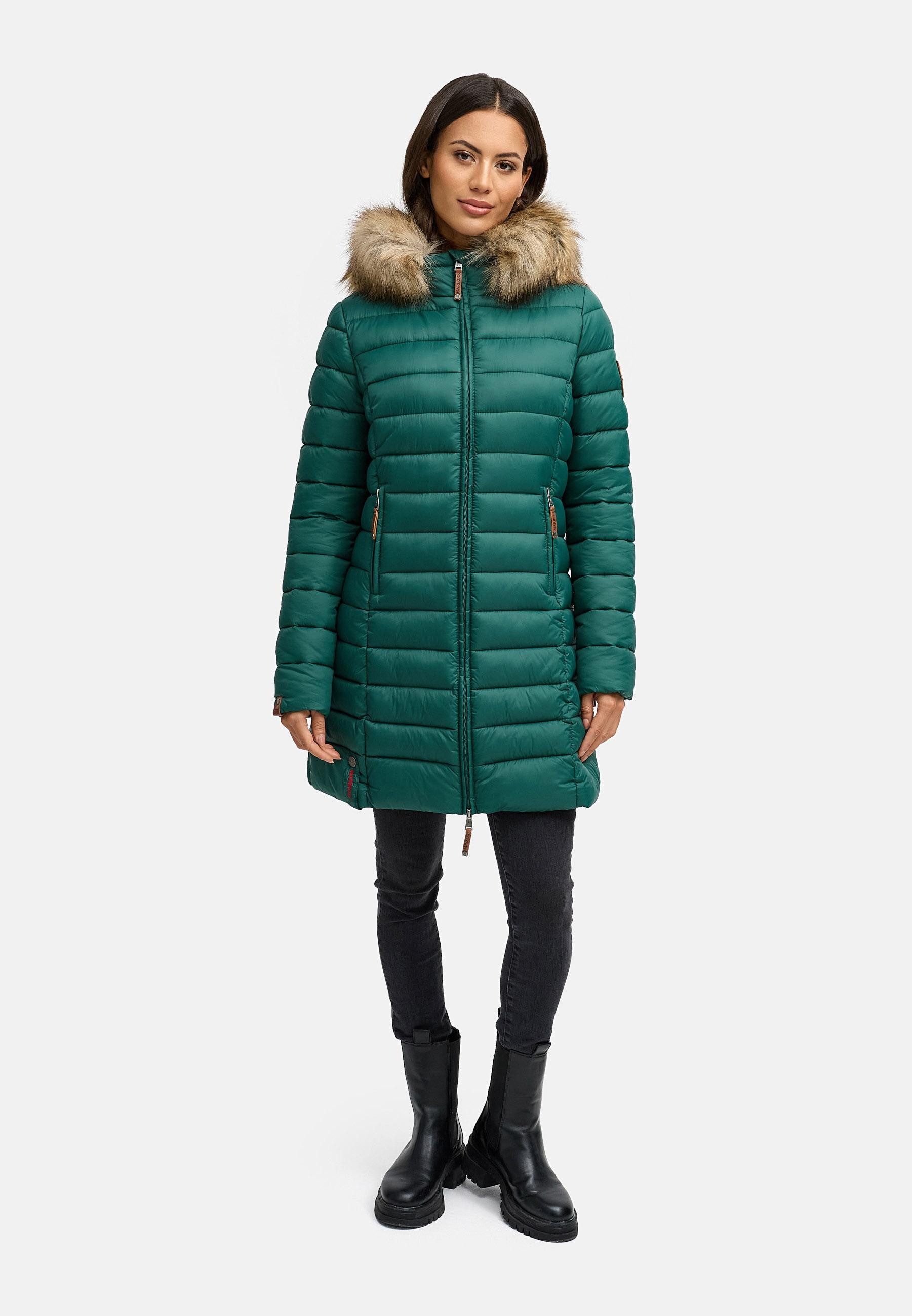 Marikoo Steppmantel Rose-Stepp zeitloser Winterparka mit großer Kunstfellkapuze