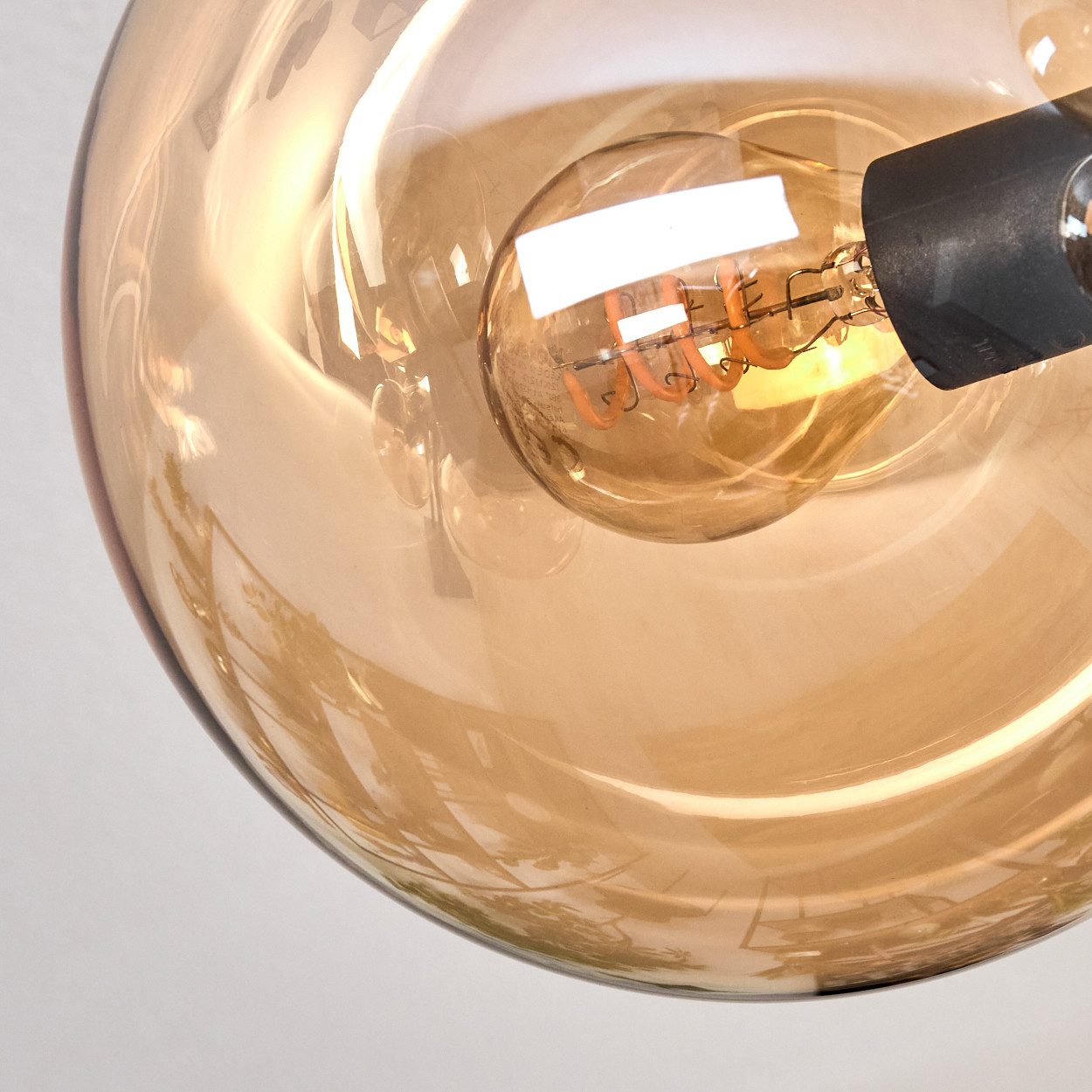 hofstein Deckenleuchte 8-flammige Deckenlampe aus Metall/Glas in Schwarz/Rauch/Bernstein, ohne Leuchtmittel, im Retro/Vintage-Design (Schirme Ø 15 cm), E14