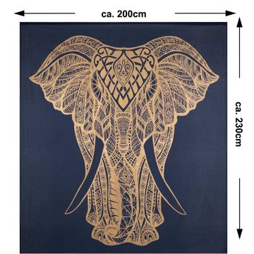 Wandteppich Tagesdecke Wandbehang Deko Tuch Goldener Elefant ca. 200 x 230cm, KUNST UND MAGIE
