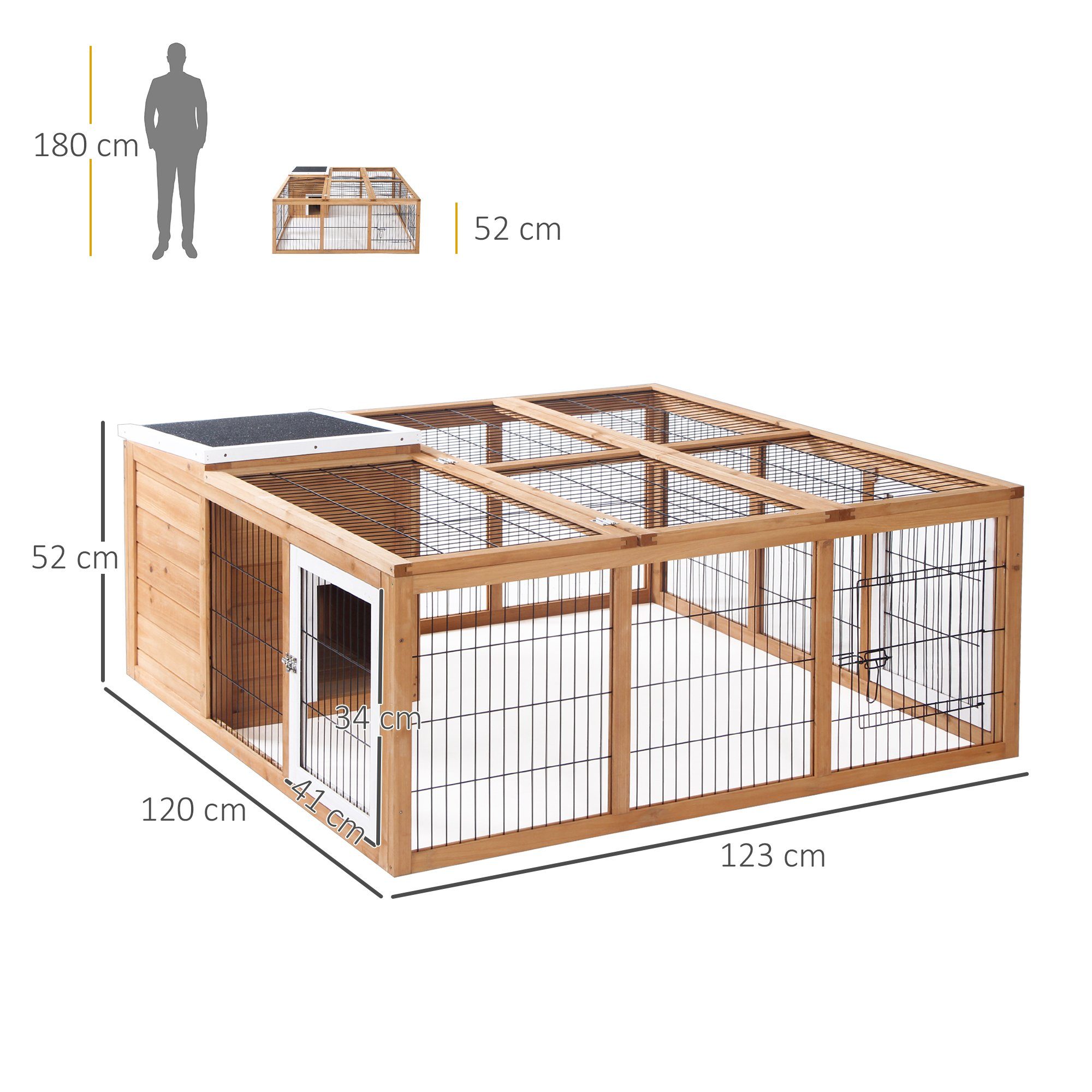 PawHut Kleintierstall mit aufklappbares Dach, wetterbeständig, aus Tannenholz, für Garten, Naturholz