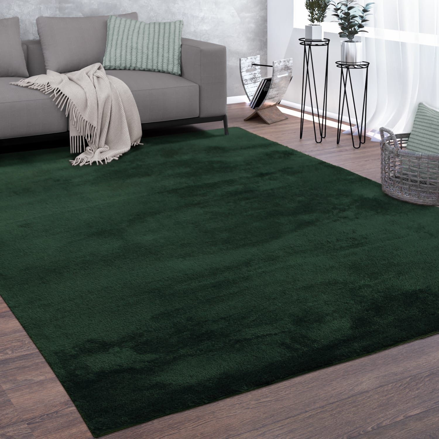 KADIMA DESIGN Teppich waschbar Unifarben Wohnzimmer schmutzabweisend Teppich Kurzflor, Rechteckig, Höhe: 14 mm, Florhöhe: 10 mm, 100% Polyester, Läufer, 60x100cm, Grün