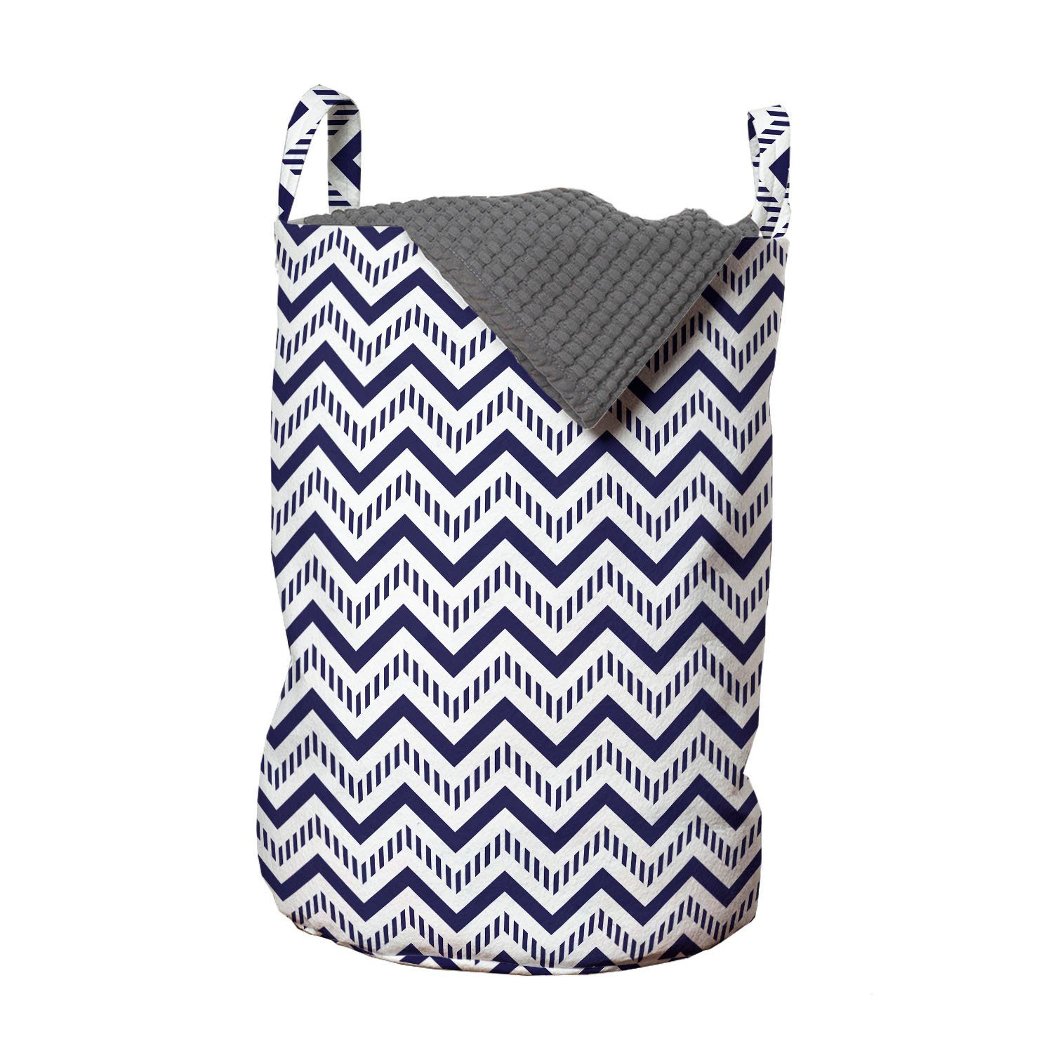 Abakuhaus Wäschesäckchen Wäschekorb mit Griffen Kordelzugverschluss für Waschsalons, Navy blau Chevron gestrichelte Linien
