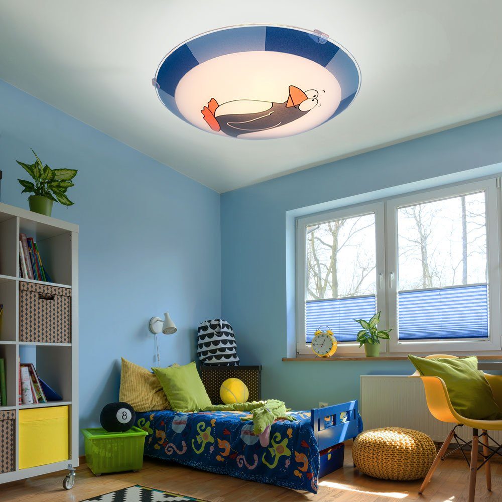 EGLO Dekolicht, Leuchtmittel nicht inklusive, Kinderzimmer Deckenleuchte Pinguin Deckenlampe Kinder blau | Leuchtfiguren