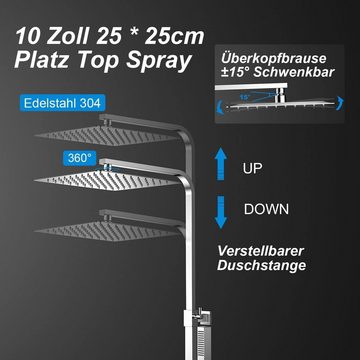 YOOZENA Duschsystem mit Thermostat Regendusche mit armatur, Duscheset, mit - 25 X 25 CM Kopfbrause - Duschkopf mit Schlauch und Halterung