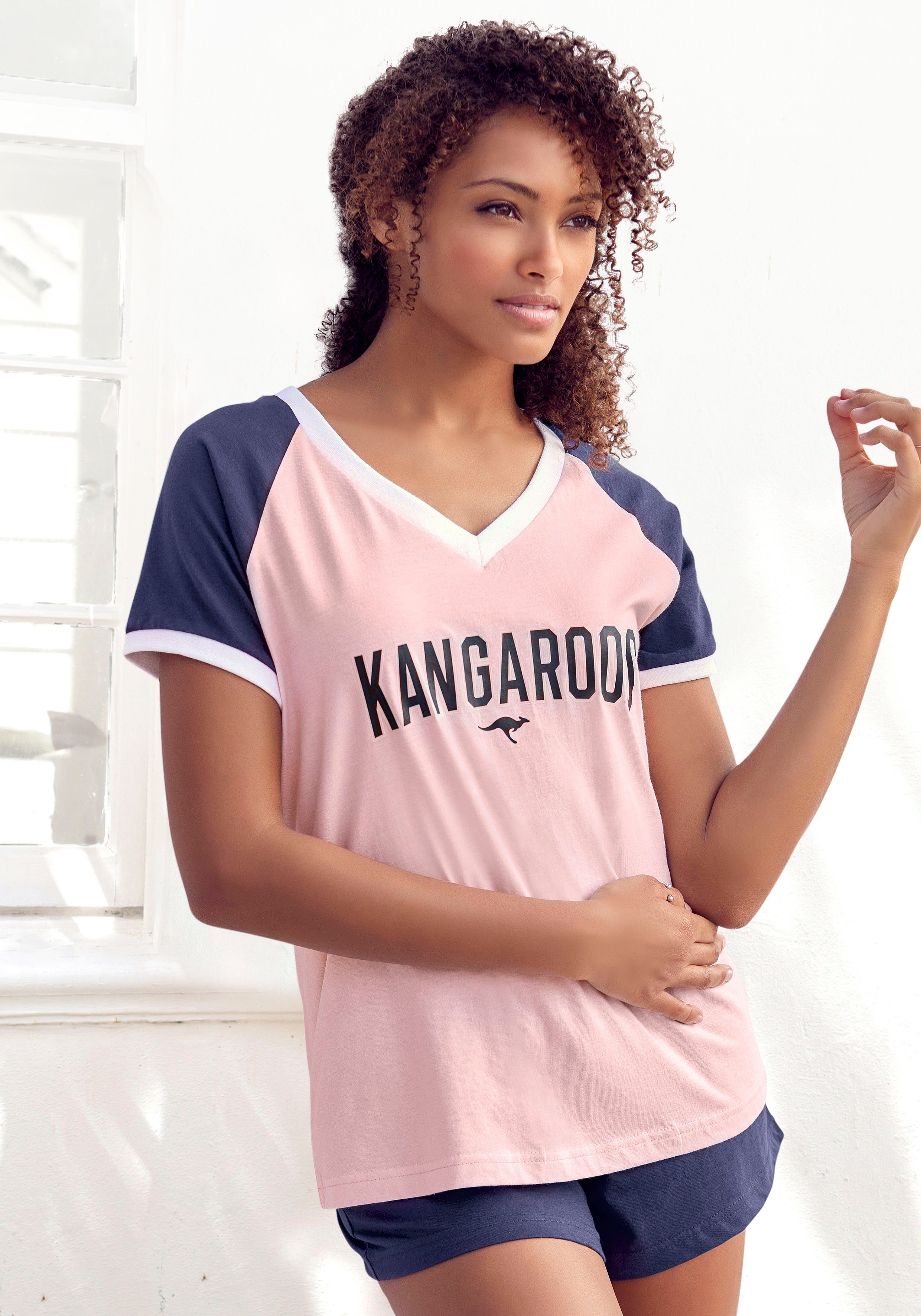 KangaROOS Shorty kontrastfarbenen rosa-dunkelblau Stück) mit tlg., Raglanärmeln 1 (2