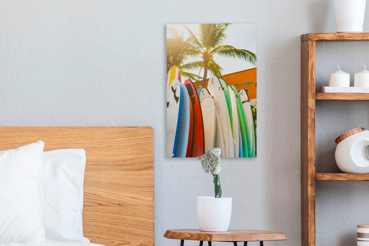 Palme, 20x30 Leinwandbild einer bespannt St), unter Zackenaufhänger, Gemälde, Surfbretter Leinwandbild cm inkl. (1 OneMillionCanvasses® fertig