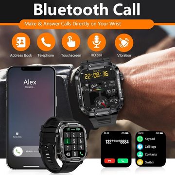 Carneedi Smartwatch (1,85 Zoll, Android iOS), Herren mit Telefonfunktion Militär Fitnessuhr Sportuhren Wasserdicht