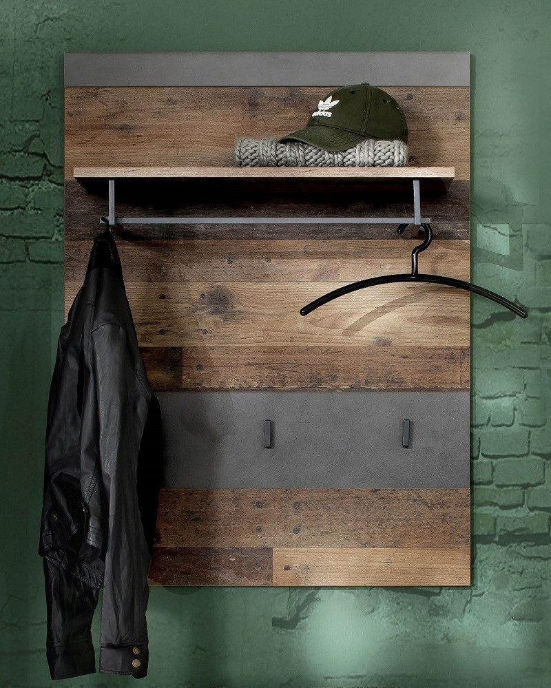 trendteam Garderoben-Set Garderoben-Set Indy 1, Old Used Wood / Matera grau, 2-teilig Shabby, (2-St)
