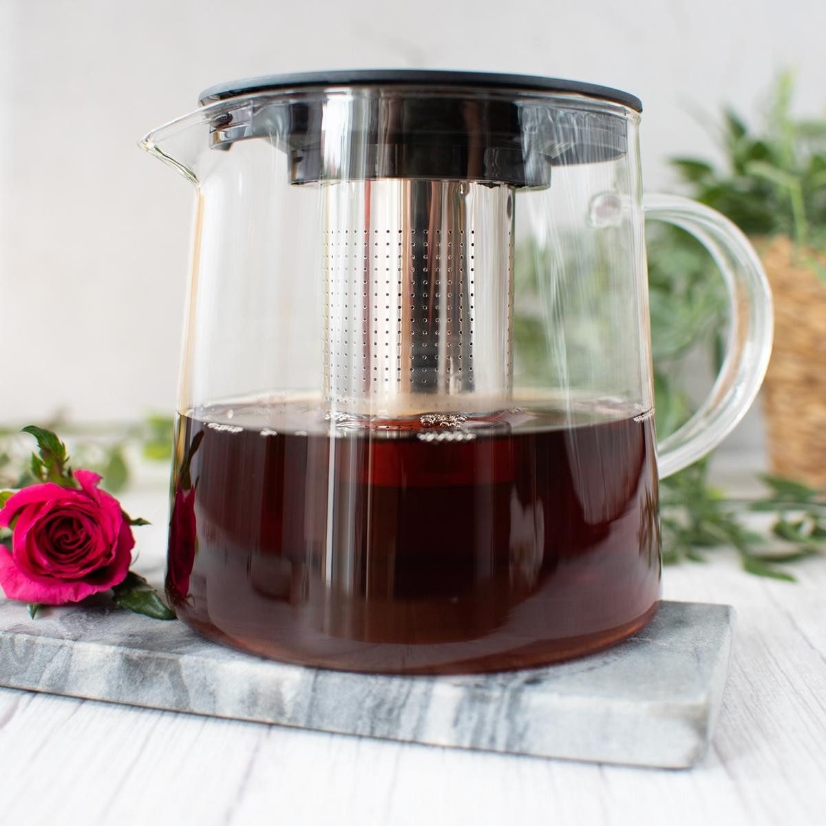 Sendez Teekanne 1,2L mit Edelstahl Sieb aus Borosilikatglas Teebereiter Glaskanne, 1,2 l