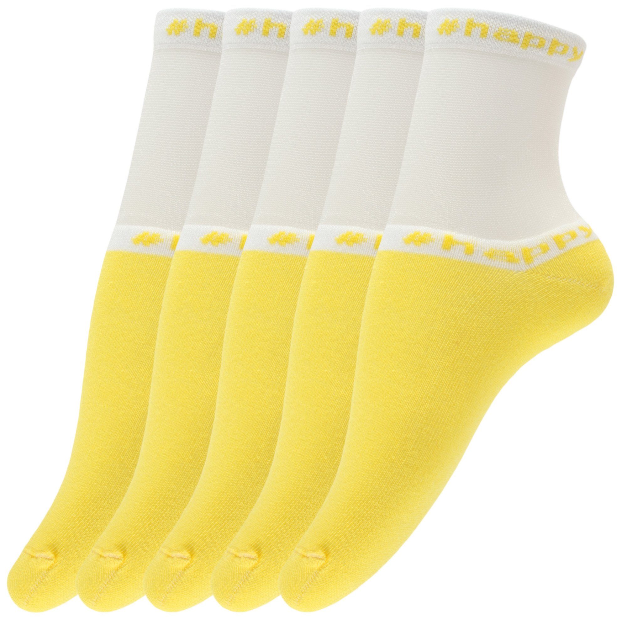 GIULIA Feinsöckchen 5 Paar atmungsaktive Socken Baumwoll Footies mit Mesh Print #Happy (5-Paar)