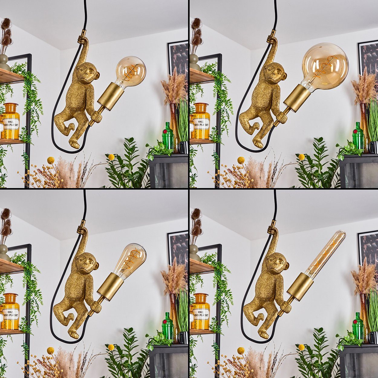 Retro Pendelleuchte ohne mit hofstein (Höhe in Form Schirm Metall Affen Vintage Hängelampe aus Leuchtmittel, in Schwarz/Goldfarben, eines Hängeleuchte E27 31cm), »Villafranca«
