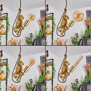 hofstein Hängeleuchte »Villafranca« Vintage Hängelampe aus Metall in Schwarz/Goldfarben, ohne Leuchtmittel, Retro Pendelleuchte mit Schirm in Form eines Affen (Höhe 31cm), E27