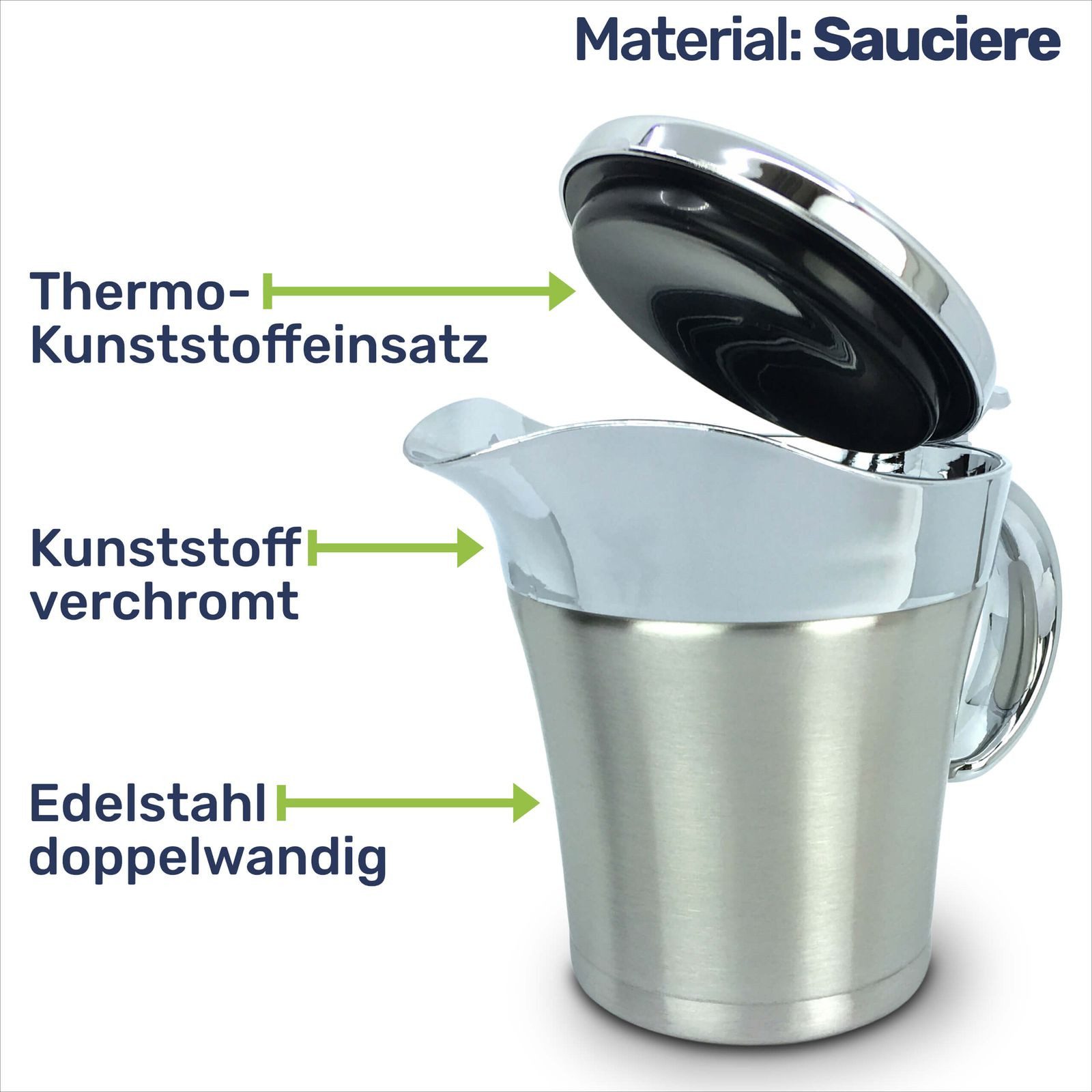 Gravidus Sauciere Thermo-Sauciere Einhand Soßenkanne mit ca. 400 ml aus Edelstahl