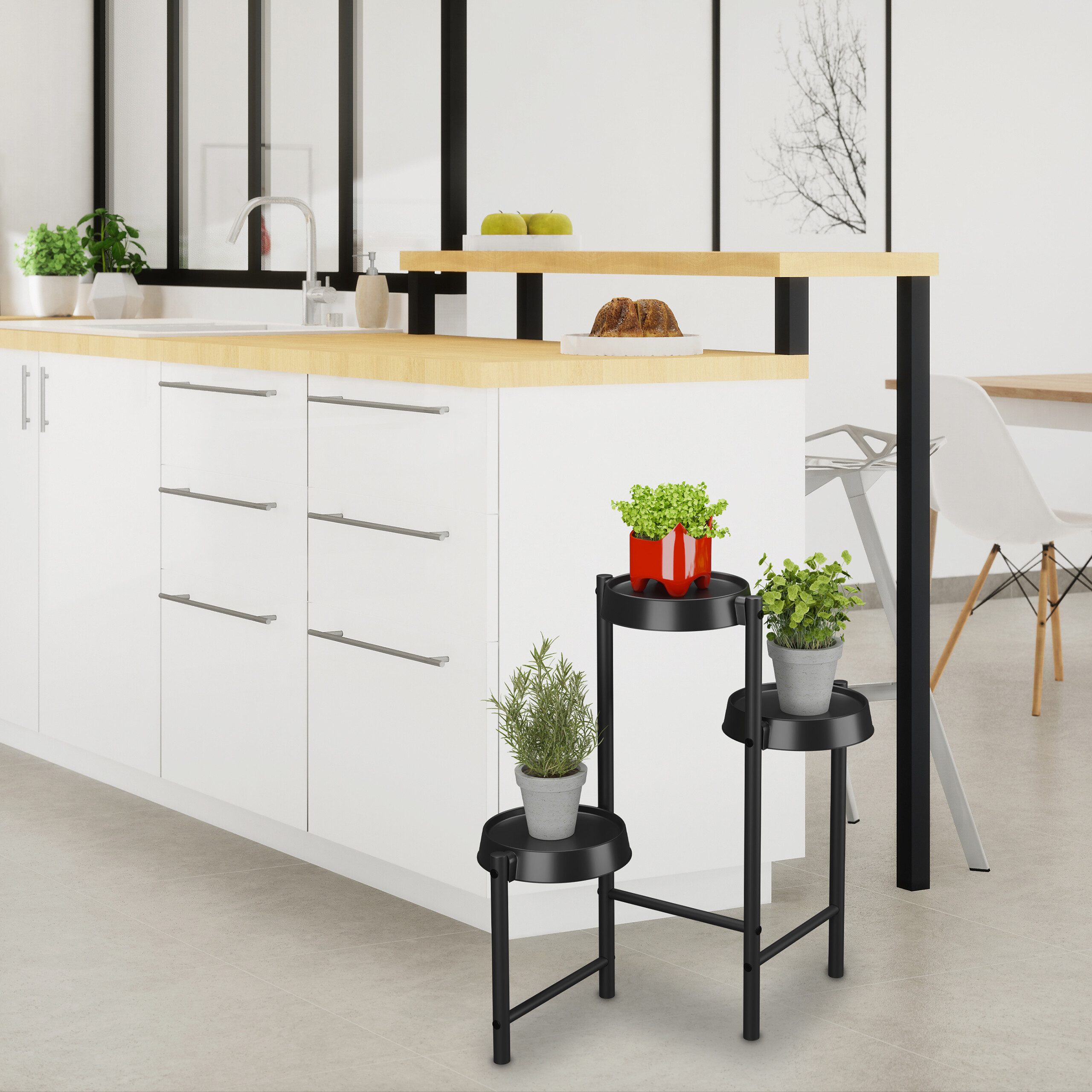 relaxdays Blumenständer Pflanzenständer Metall & Kunststoff, schwarz günstig online kaufen