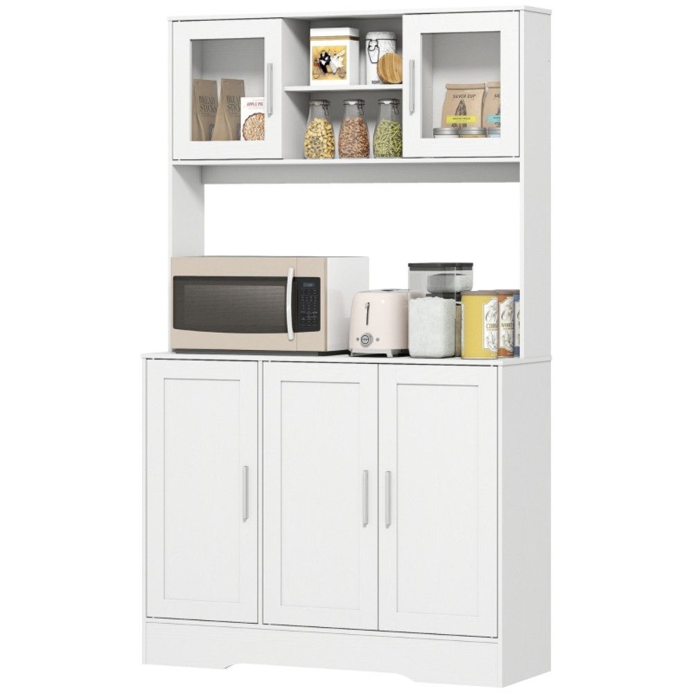 Fine Life Pro Sideboard Küchenschrank skandinavisch, weiß, 4 Fächer, Glastüren, offene Fläche