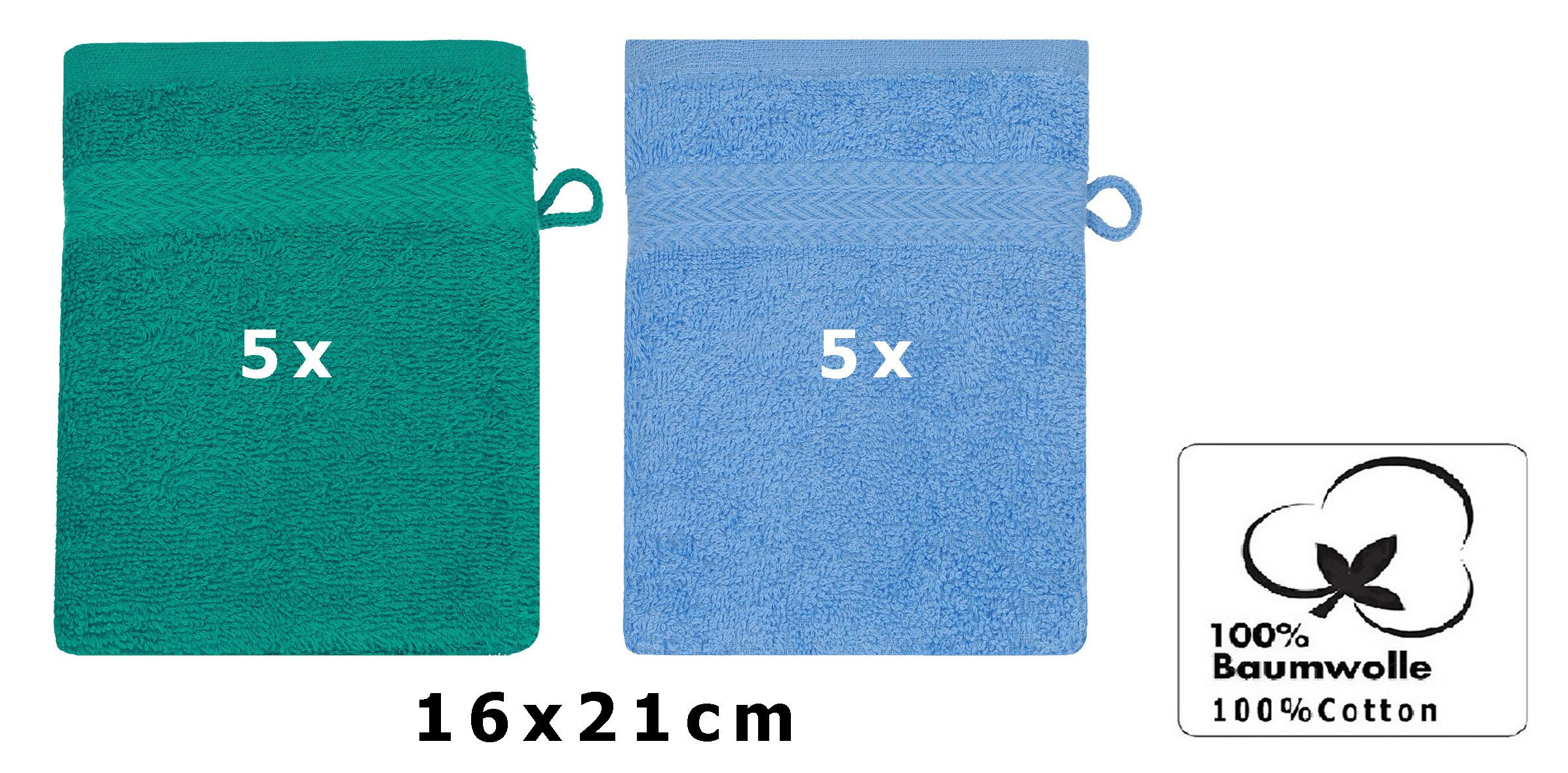 Betz Waschhandschuh 10 Stück Premium 16x21 cm Farbe smaragdgrün und hellblau, (Set, 10-St)