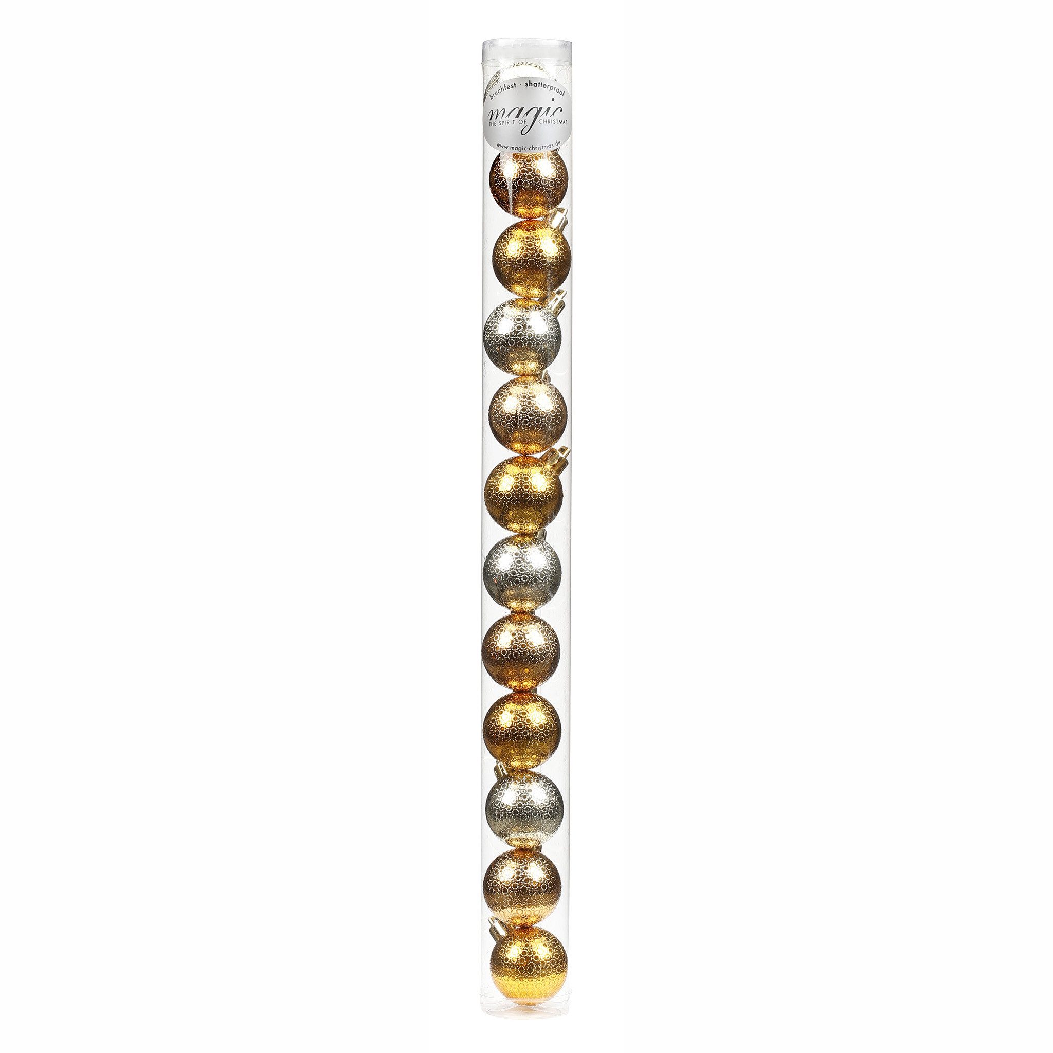 MAGIC by Inge Weihnachtsbaumkugel, Weihnachtskugeln Kunststoff 4cm mit Ornamentmuster 12er Set - Gold