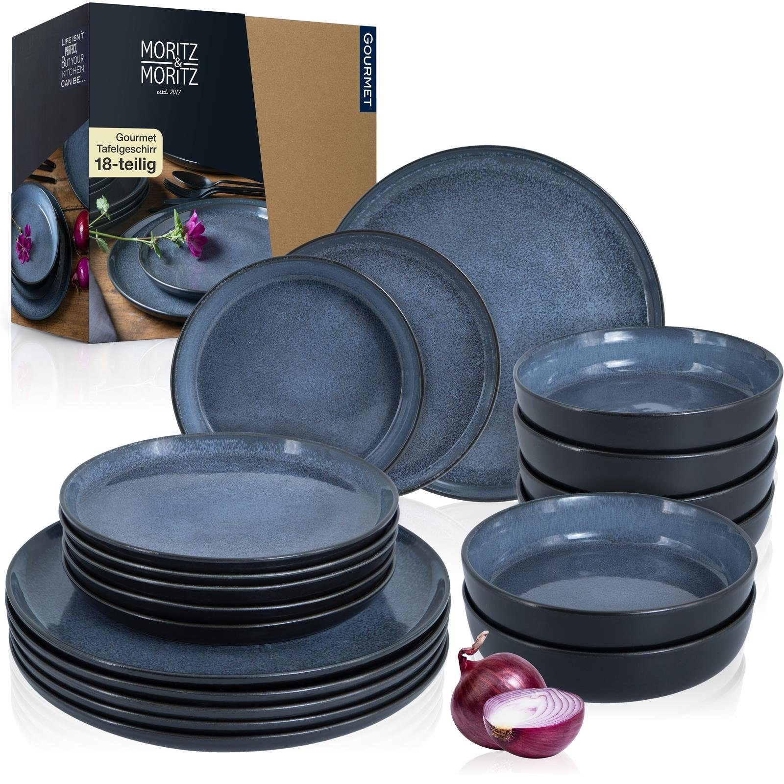 Moritz & Moritz Столовый сервиз Moritz & Moritz 18tlg Tafel Service Blau Geschirr Set Digital (18-tlg), 6 Personen, Kombigeschirr für 6 Personen