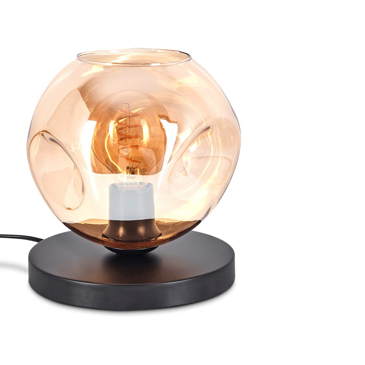 Tischleuchte Tischlampe aus Metall/Glas in Schwarz/Bernsteinfarben