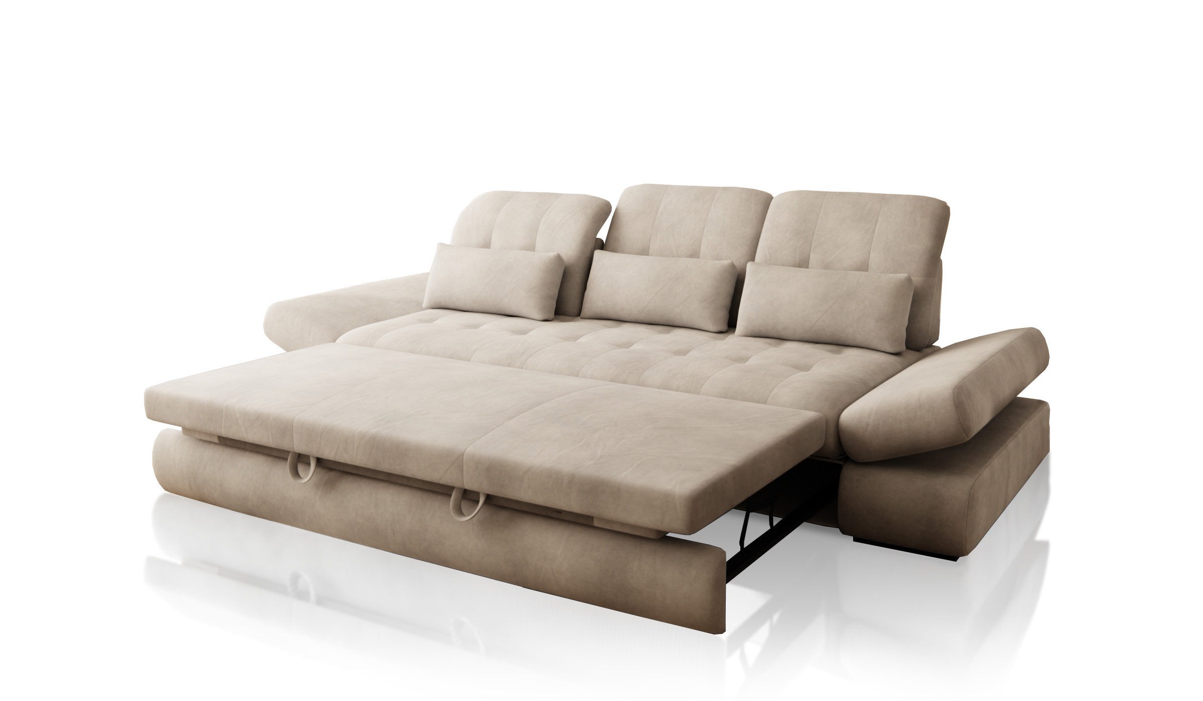 Hygger Möbelhaus Big-Sofa Bronx XXL Couch Inkl. Sitztiefenverstellung, Arm, Kopfteilverstellung, Wahlweise mit Bettfunktion, Schlaffläche 165 cm, 3 Nierenkissen., Der Rahmen ist verstärkt, Hergestellt in Europa